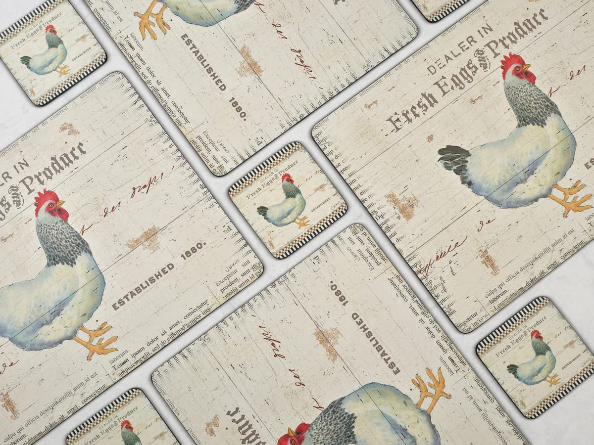 Pimpernel On The Farm Collection Coasters  Set of 6  Cork Backed Board  Heat and Stain Resistant  Drinks Coaster for Tabletop Protection  Measures 4 x 4