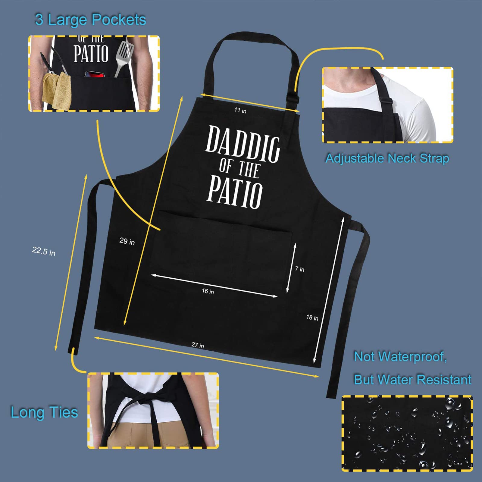 Miracu Grill Apron For Daddy - Daddio Of The Patio - Dad Gifts From Daughter, Son - Funny Valentines, Birthday Gifts For Dad, Be