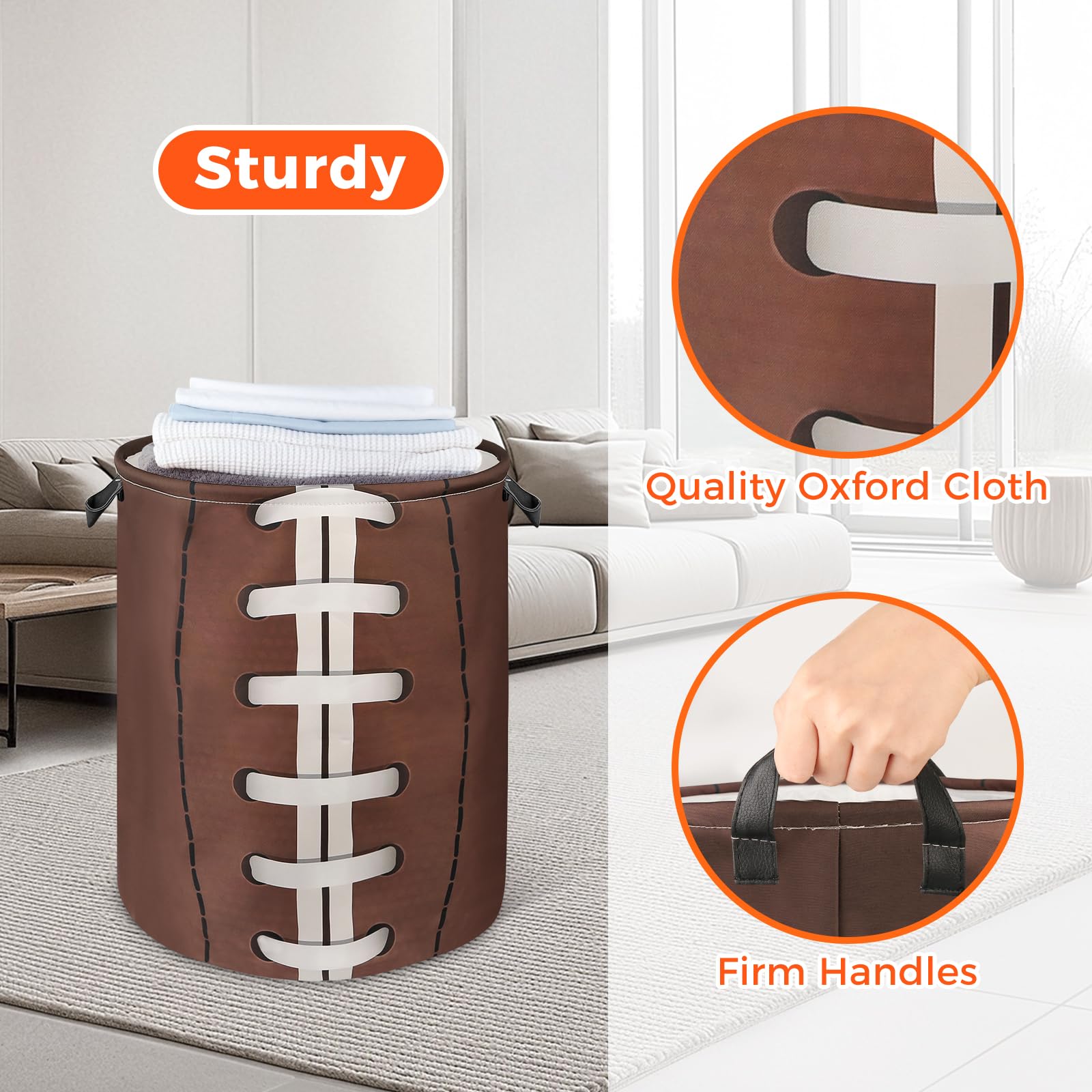Football Laundry Basket For Boys Room Decor, Ball Gift Kids Nursery Hamper For Bathroom Bedroom, Teens Baby Clothes Storage Bag