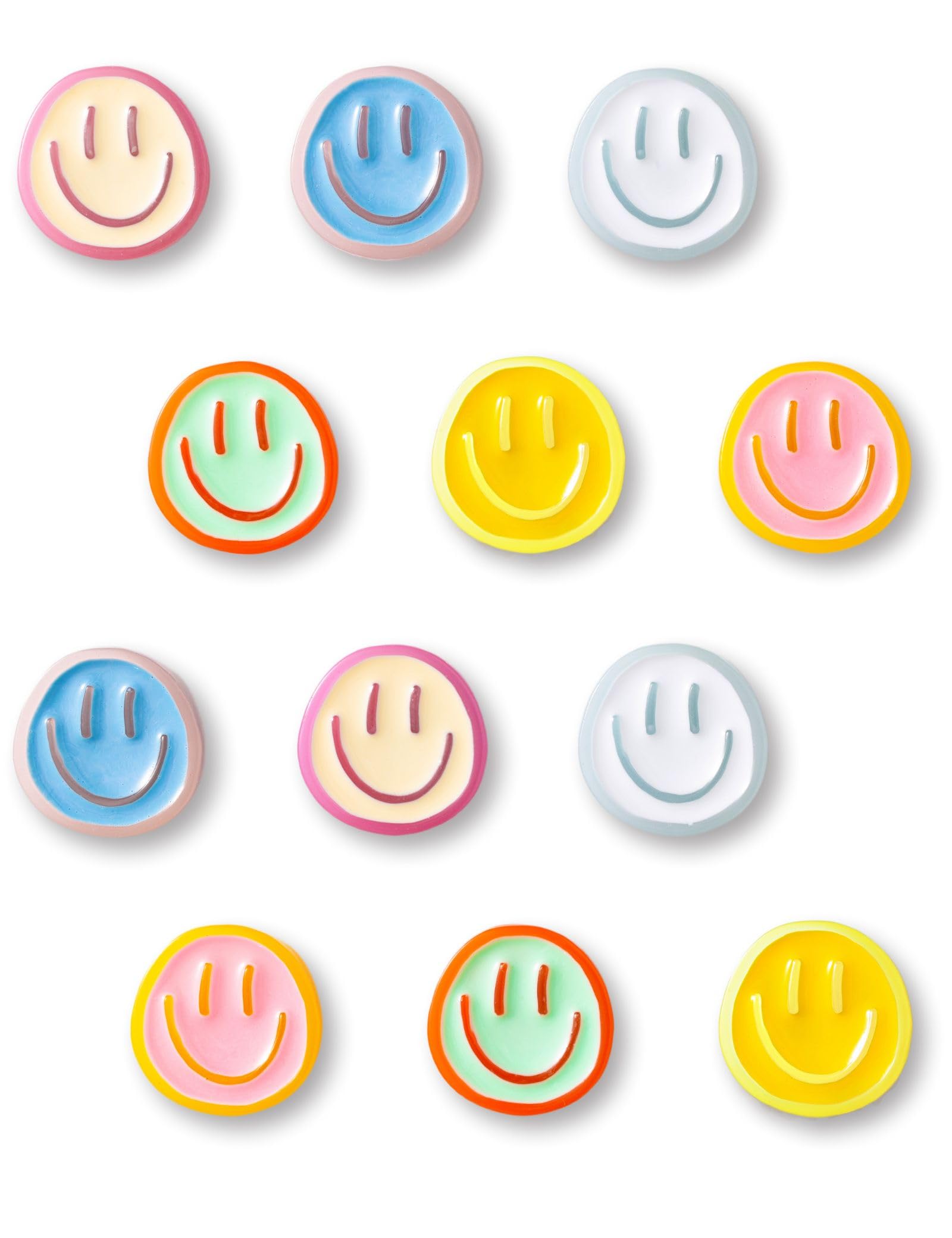 Mymazn 12Pcs Fridge Magnets Cute Refrigerator Magnets, Colorful Magnets for Whiteboard Cabinet Locker, Resin Smile Face Decorati