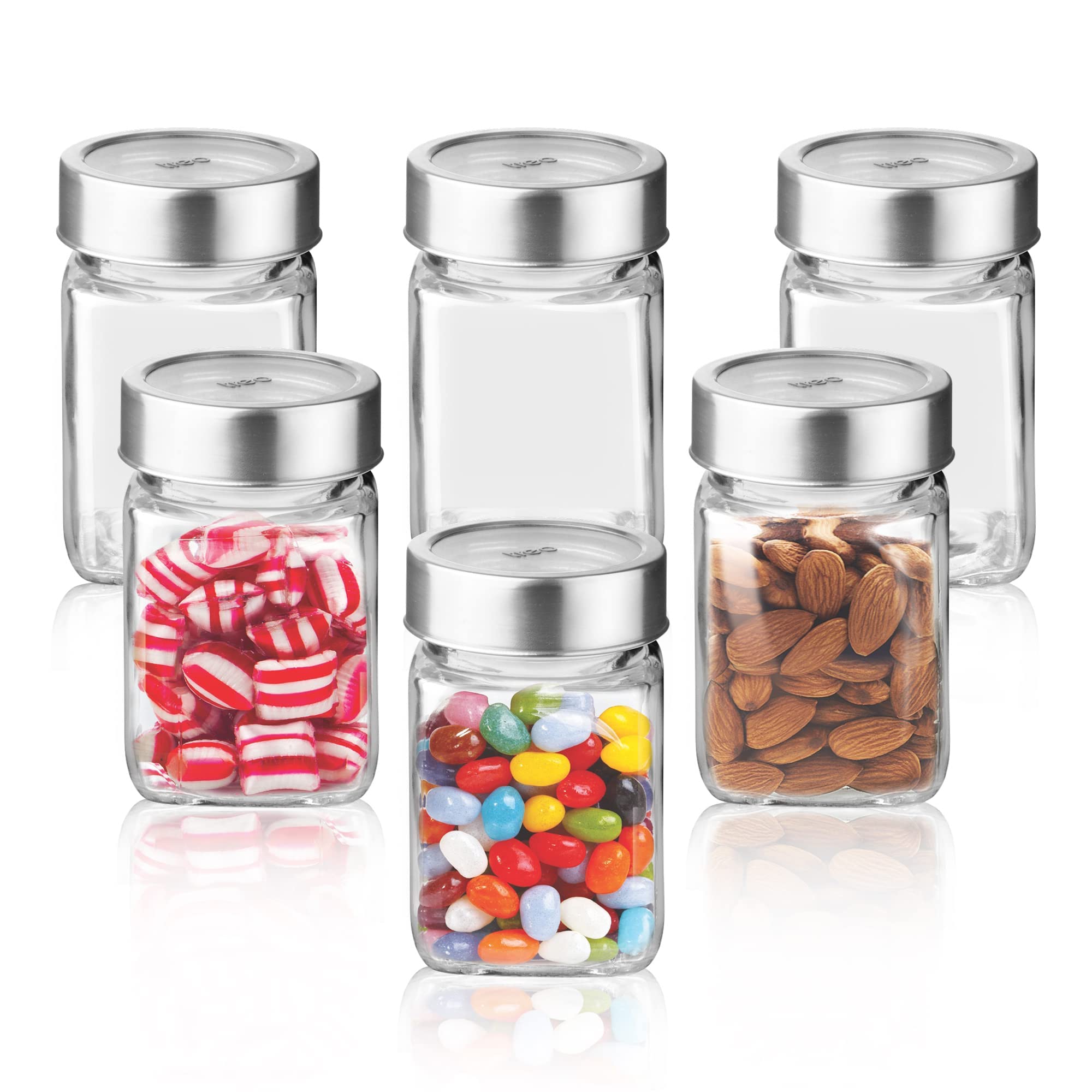 Treo By Milton Cube Storage Glass Jar, Set of 6, 310 ml Each, Transparent | BPA Free | Storage Jar | Kitchen Organizer | Modular