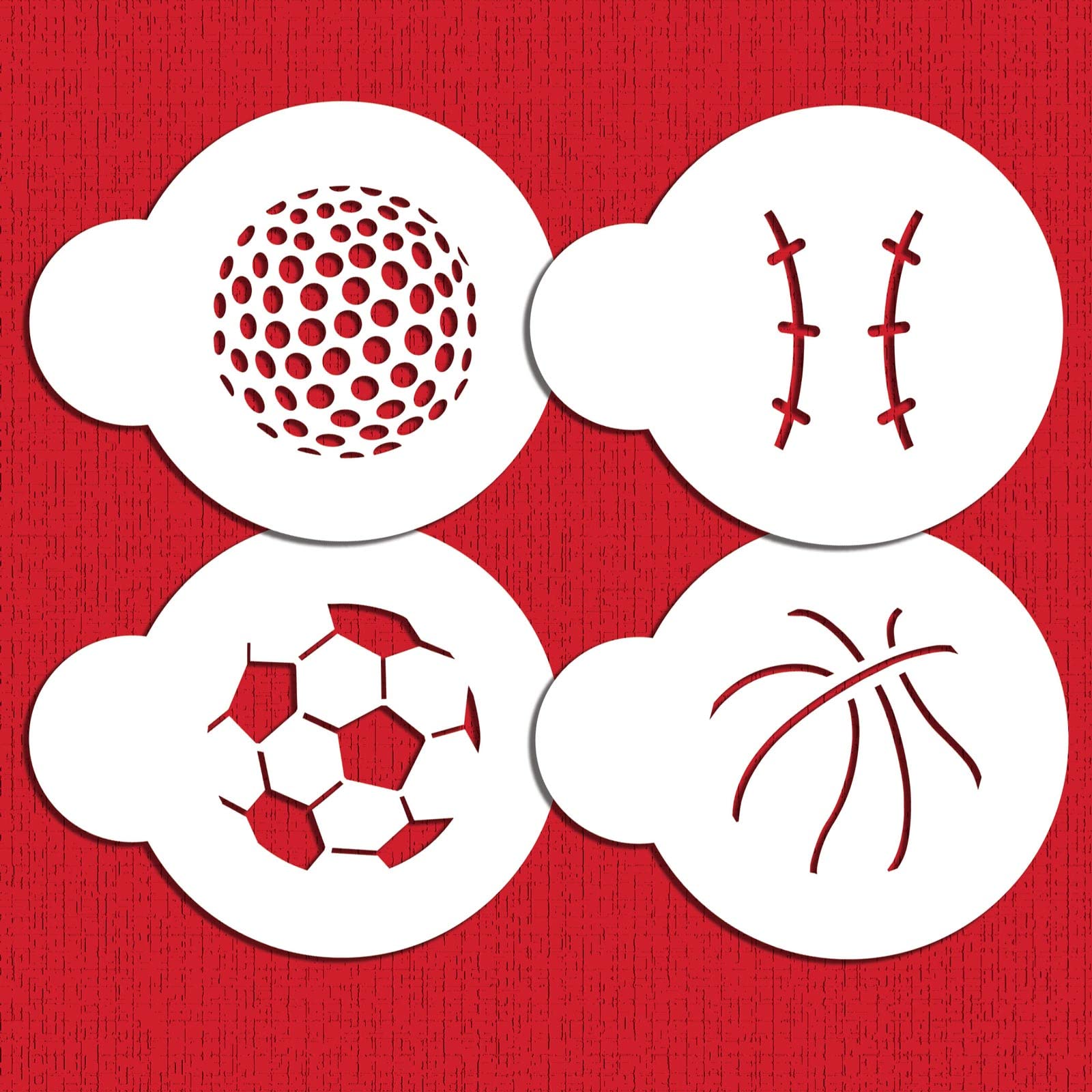 Designer Stencils Small Sports Ball Cupcake And Cookie Stencils (Basketball - Golf - Soccer - Baseball), Beige/Semi-Transparent
