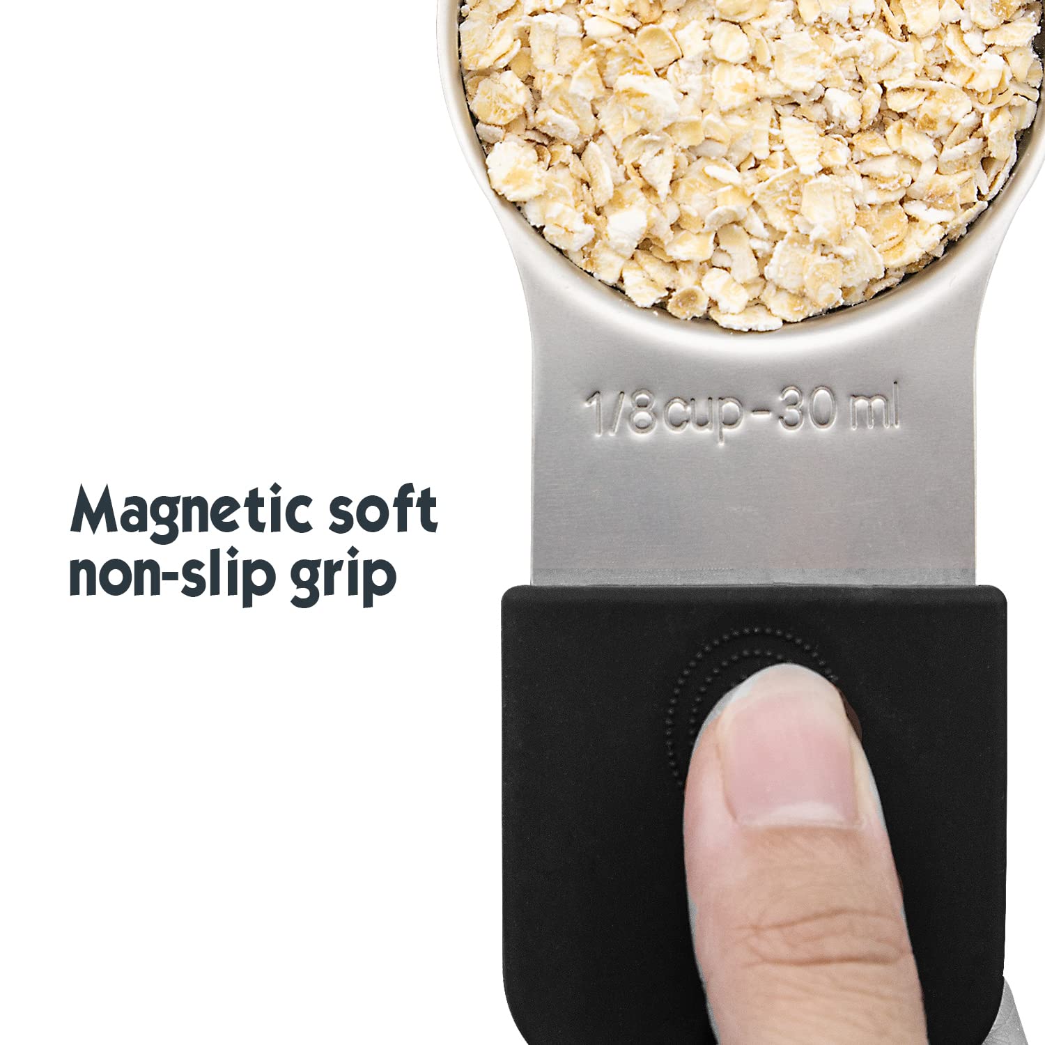 Magnetic Measuring Cups Set, 7 Pieces 18/8 Stainless Steel Stackable Nesting Heavy Duty Metal Measure Cups, Silicone Handle Kitc