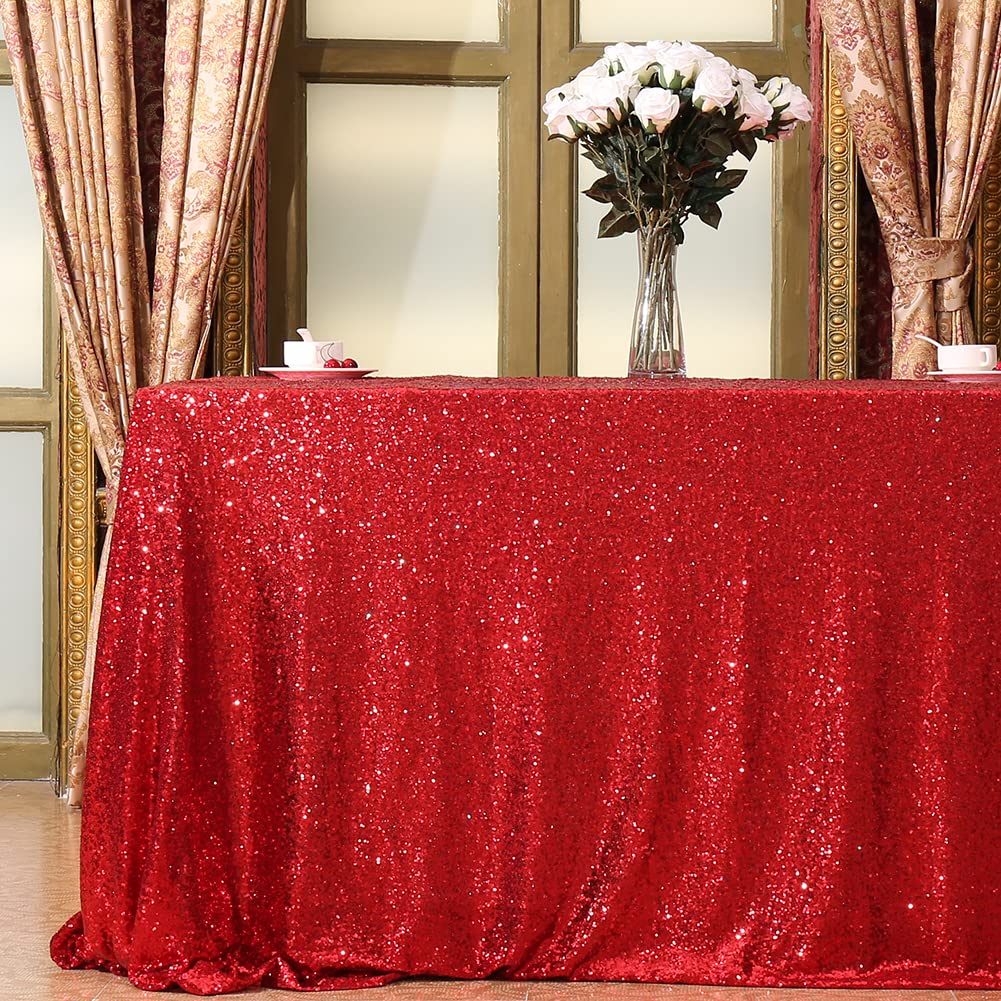 Eternal Beauty Red Square Sequin Tablecloth Sequin Overlay Tablecloth For Wedding Christmas Party 48''X48''