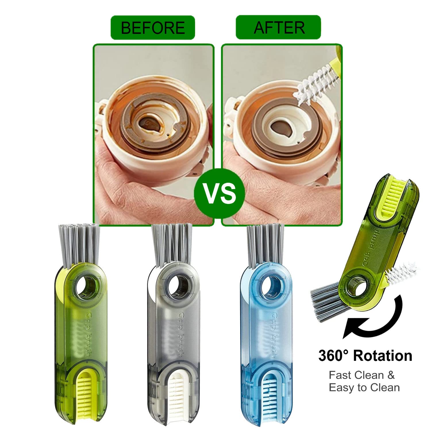 3 In 1 Multifunctional Cleaning Brush Tiny Bottle Cup Lid Brush Straw Cleaner Tools Multi-Functional Crevice Cleaning Brush Home