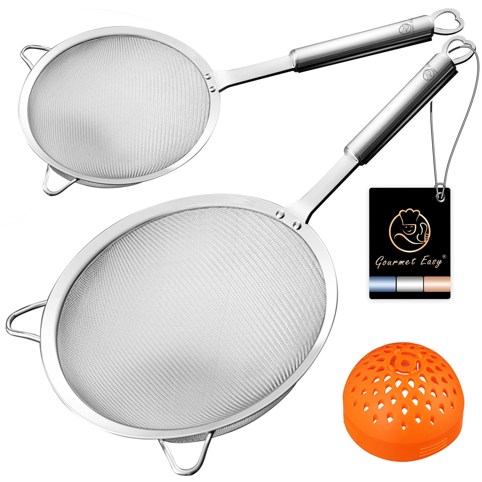 Stainless Steel Strainer Set, 1 Large Pasta & Rice Strainer For Kitchen + 1 Small Fine Mesh Strainer With Handle + 1 Silicone Ca