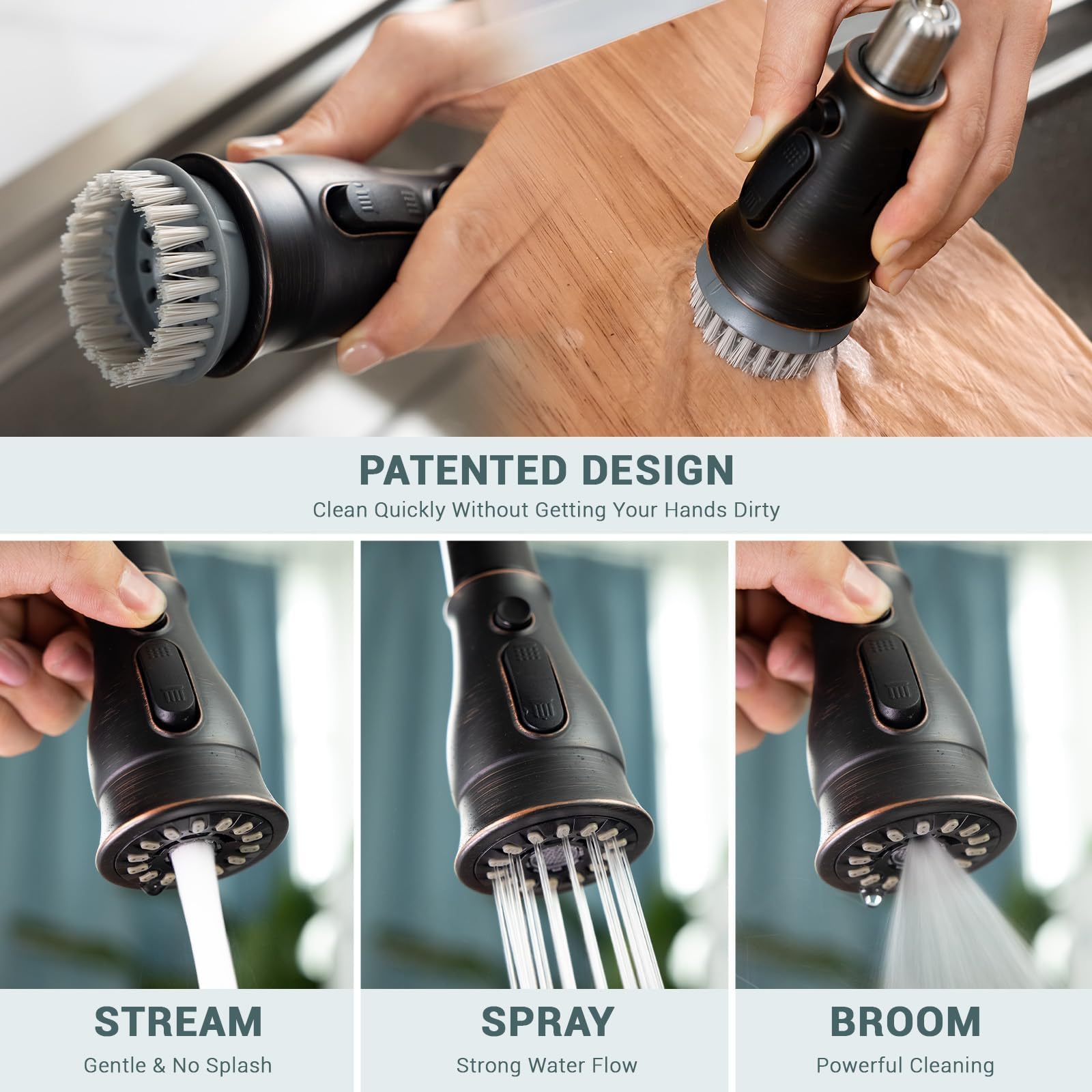 Appaso 3 Hole Kitchen Faucet, Bronze Kitchen Sink Faucet With Pull Down Sprayer 3 Modes, Oil Rubbed Bronze Kitchen Faucet With S