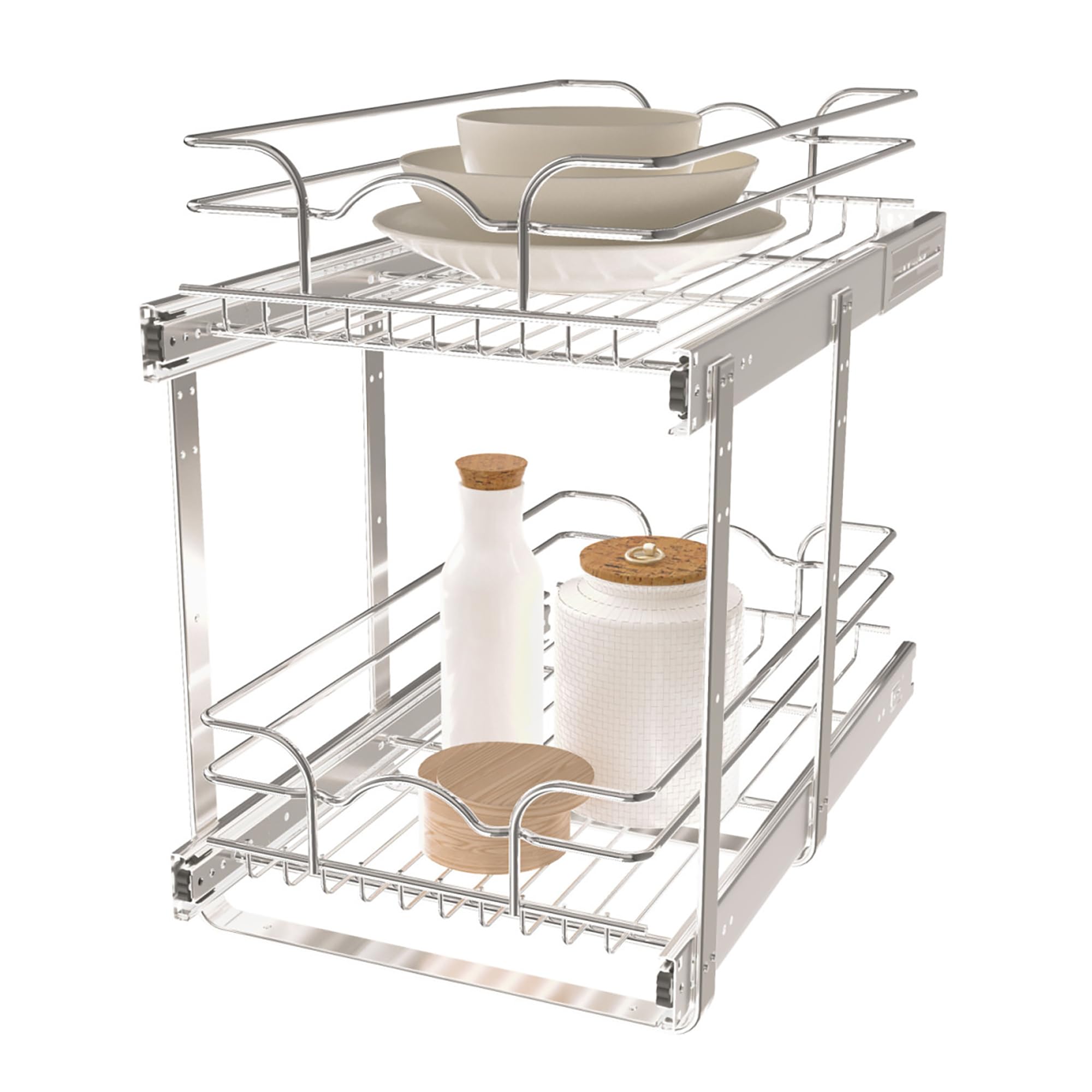 Rev-A-Shelf 2-Tier Kitchen Cabinet Pullout Shelf And Drawer Organizer Slide Out Pantry Storage Basket In Multiple Sizes, 12 X 22