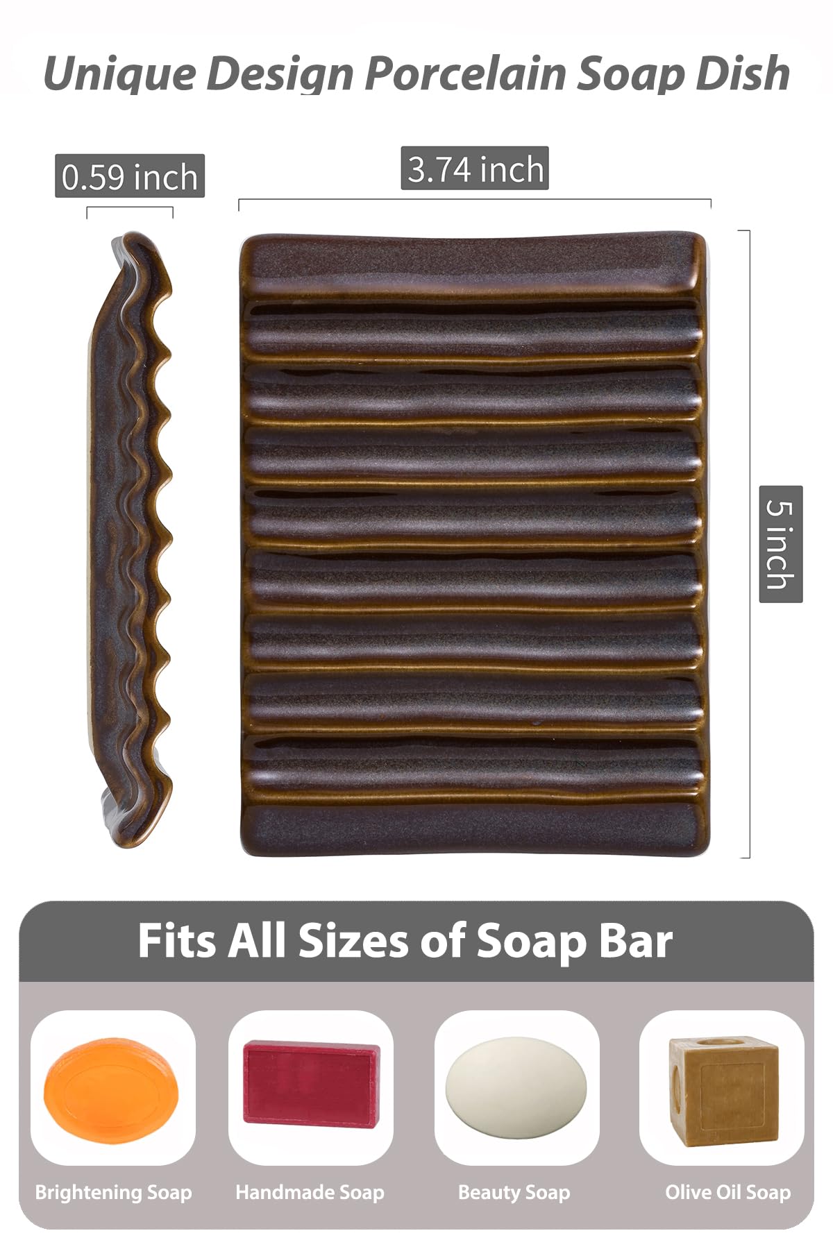 Bar Soap Holder Ceramic Soap Dish Japanese Style For Countertop & Saver For Shower Sink And Kitchen, With Self Drain, Lift Soap