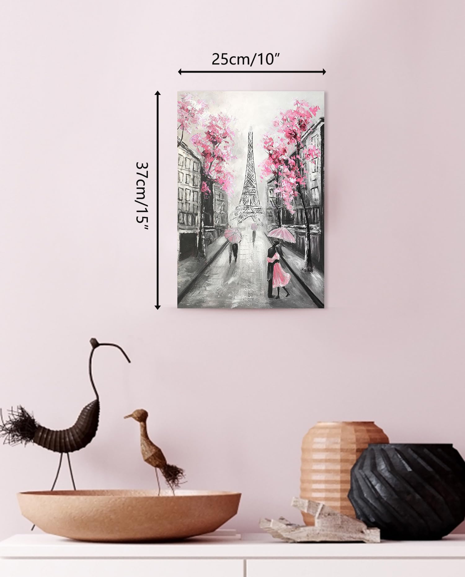 Ypy Abstract Paris Canvas Wall Art: Pink And Grey Room Decor For Teen Girls Black White Artwork Eiffel Tower Picture Print Paint