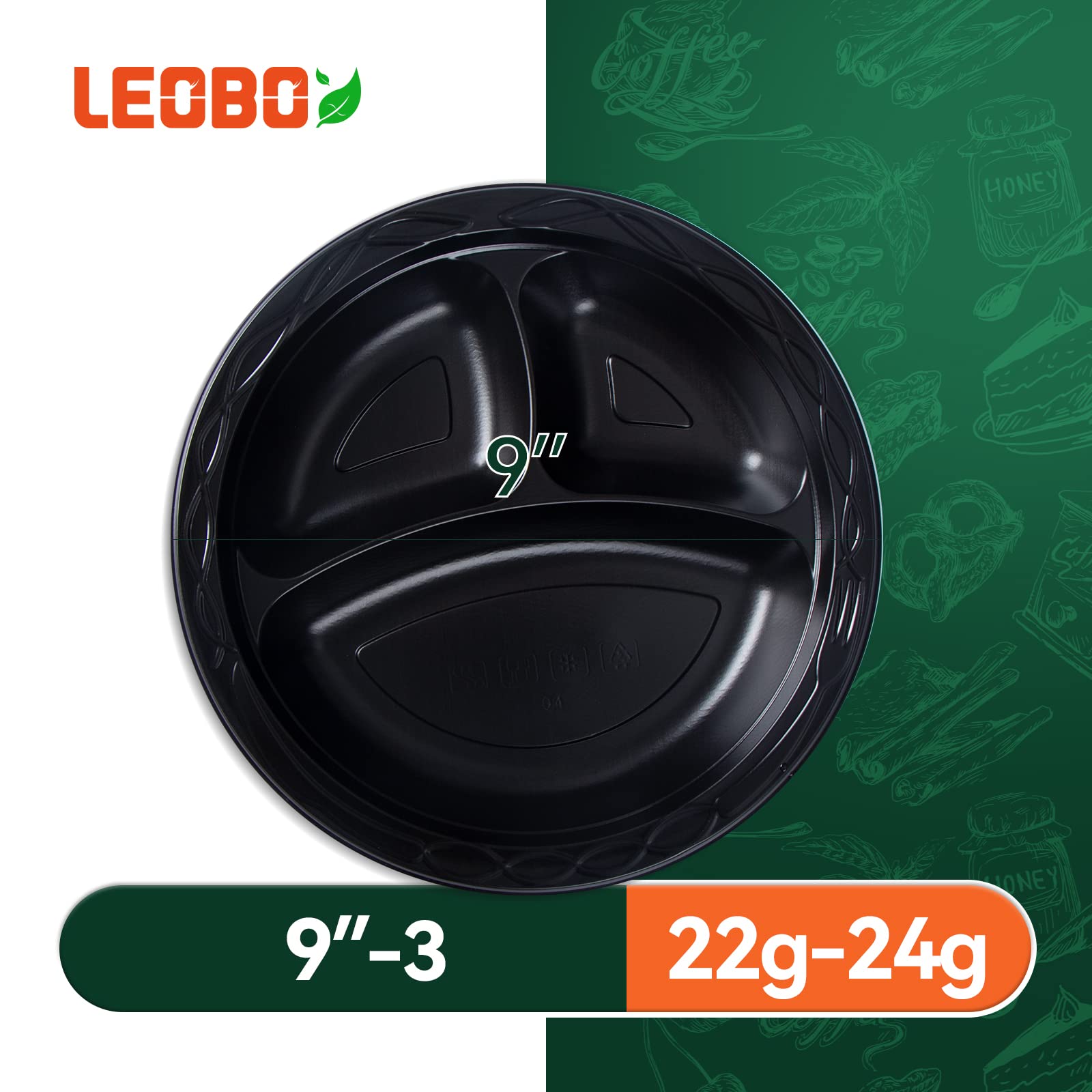 Leobox Plastic Plates, Reusable 150 Pack 9 Inch Plastic Dinner Plates 3 Compartment Heavy Duty Microwave Mfpp Plates
