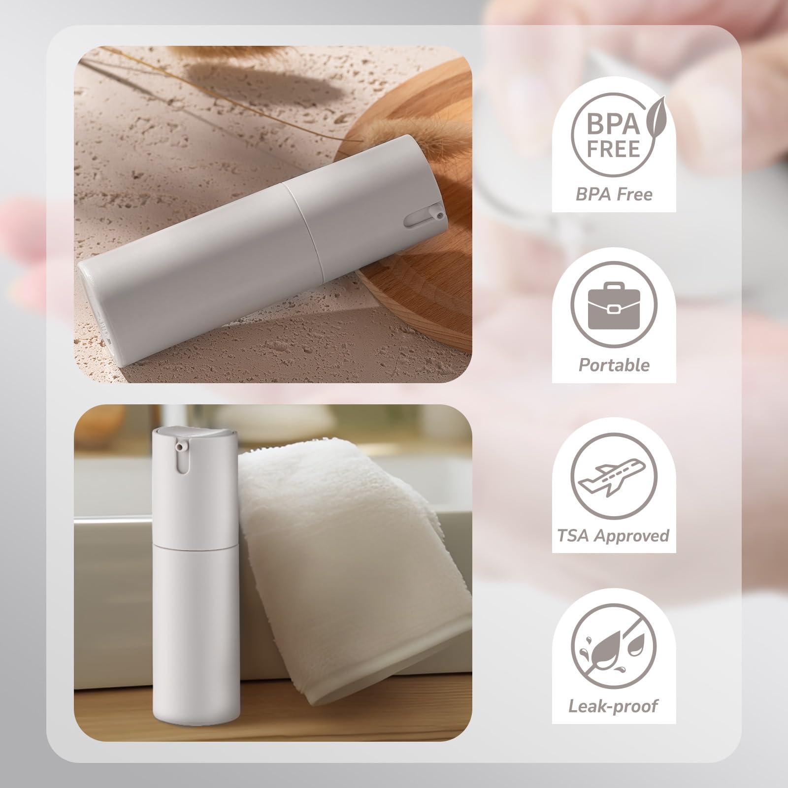 Airless Pump Bottles Travel: Lotion Dispenser For Small Size - Empty Shampoo Containers - Mini Vacuum Jar For Cream - 1 Oz Plast