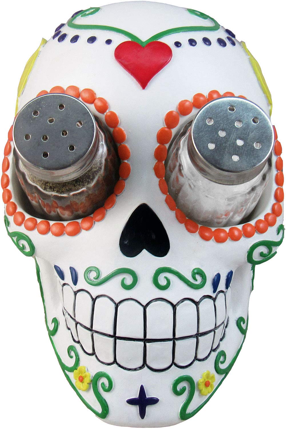 Dwk 7-Inch Sugar 'N' Spice Hand Painted Day Of The Dead Dia De Los Muertos Sugar Skull Salt And Pepper Shaker Kitchen Dining Set