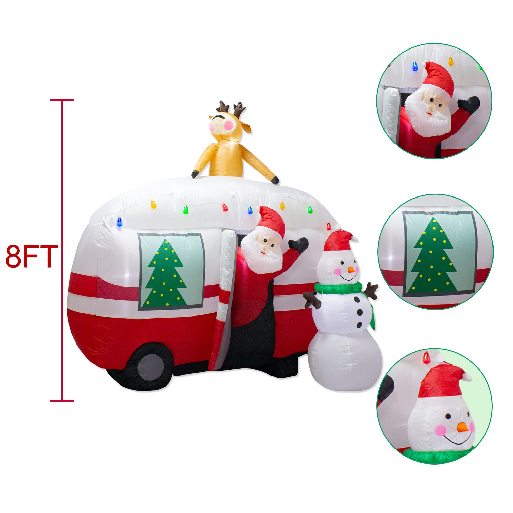 luxfcup 8FT Christmas Inflatable Santa Snowman Camper Inflatables Decoration with LED Lights Outdoor Yard to Blow Up Christmas C