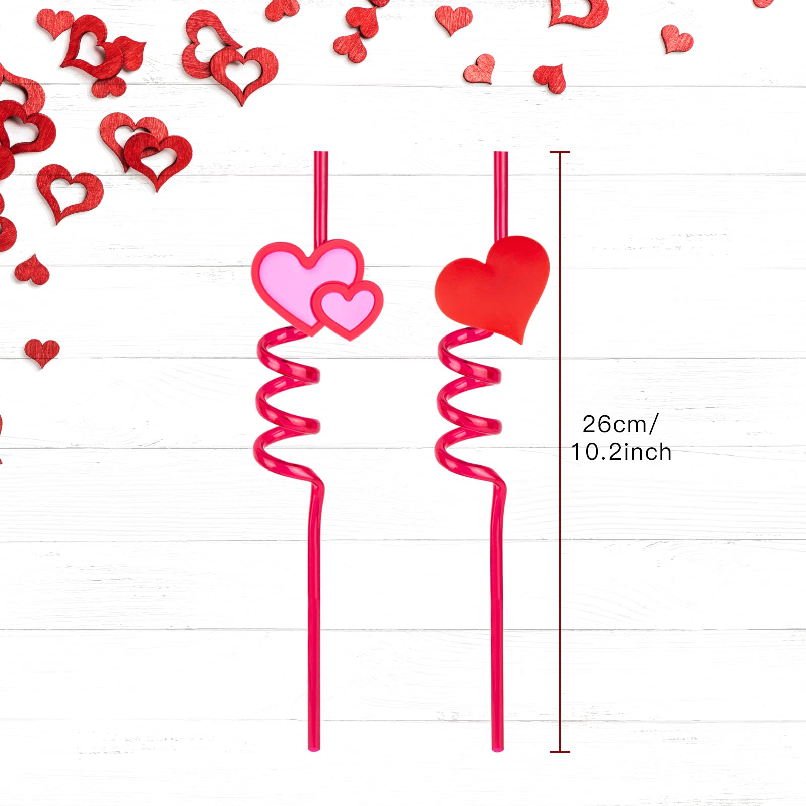 26Pcs Valentines Drinking Straws Reusable Red Love Heart Straws Crazy Loop Straws Valentine School Party Decor Straws For Valent