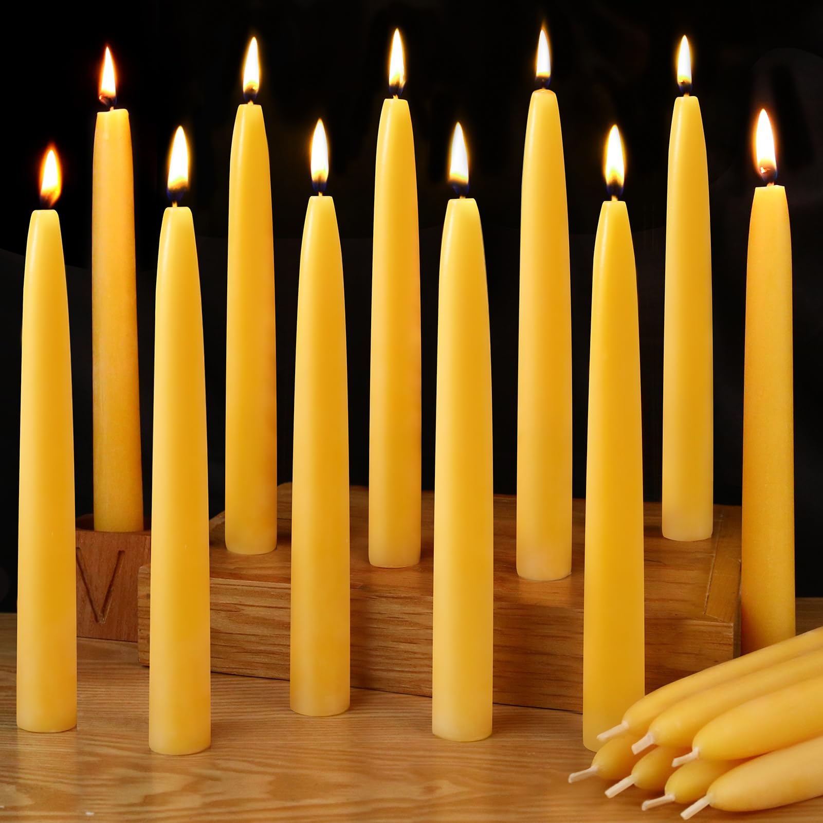 24 Packs Natural Beeswax Taper Candles 8 inch Beeswax Candles Smokeless Pure Beeswax Candles 8 Hour Burn Time Dripless Beeswax C