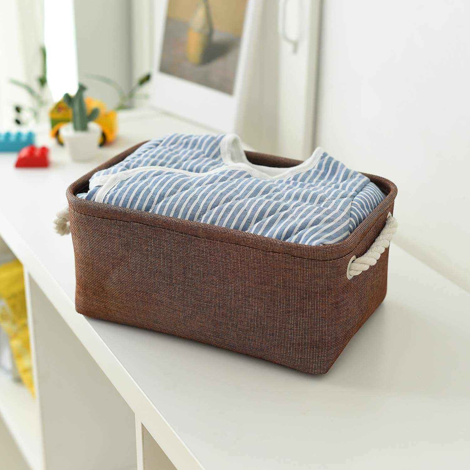 Thewarmhome Small Storage Basket Dog Toy Storage Basket Fabric Basket Canvas Storage Bin With Cotton Rope Handles Baskets For Gi
