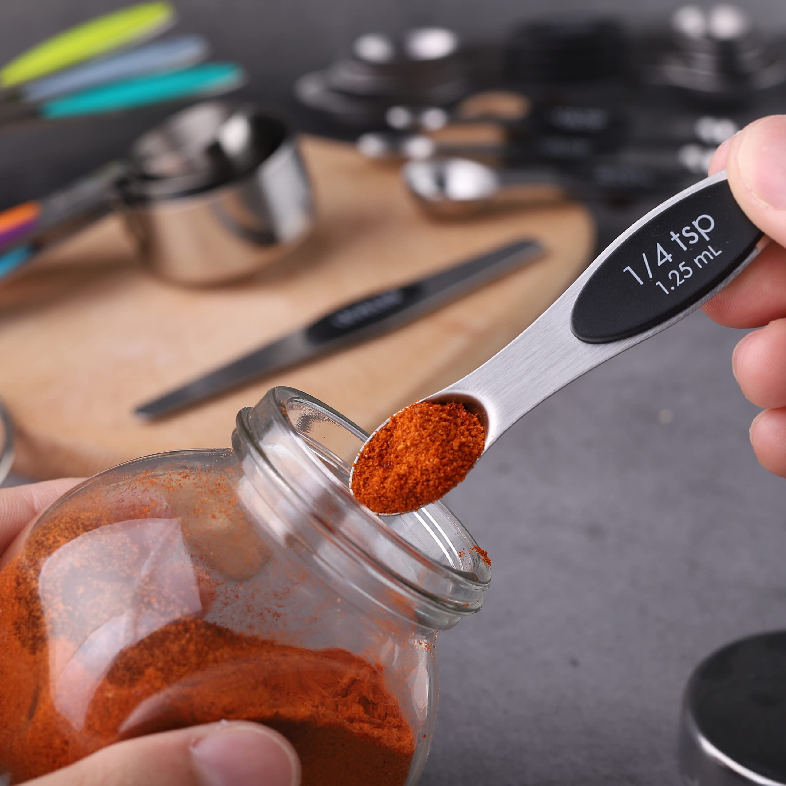 Measuring Cups And Spoons Set Stainless Steel Includes 8 Heavy Duty Measuring Cups 8 Double Sided Magnetic Measuring Spoons And