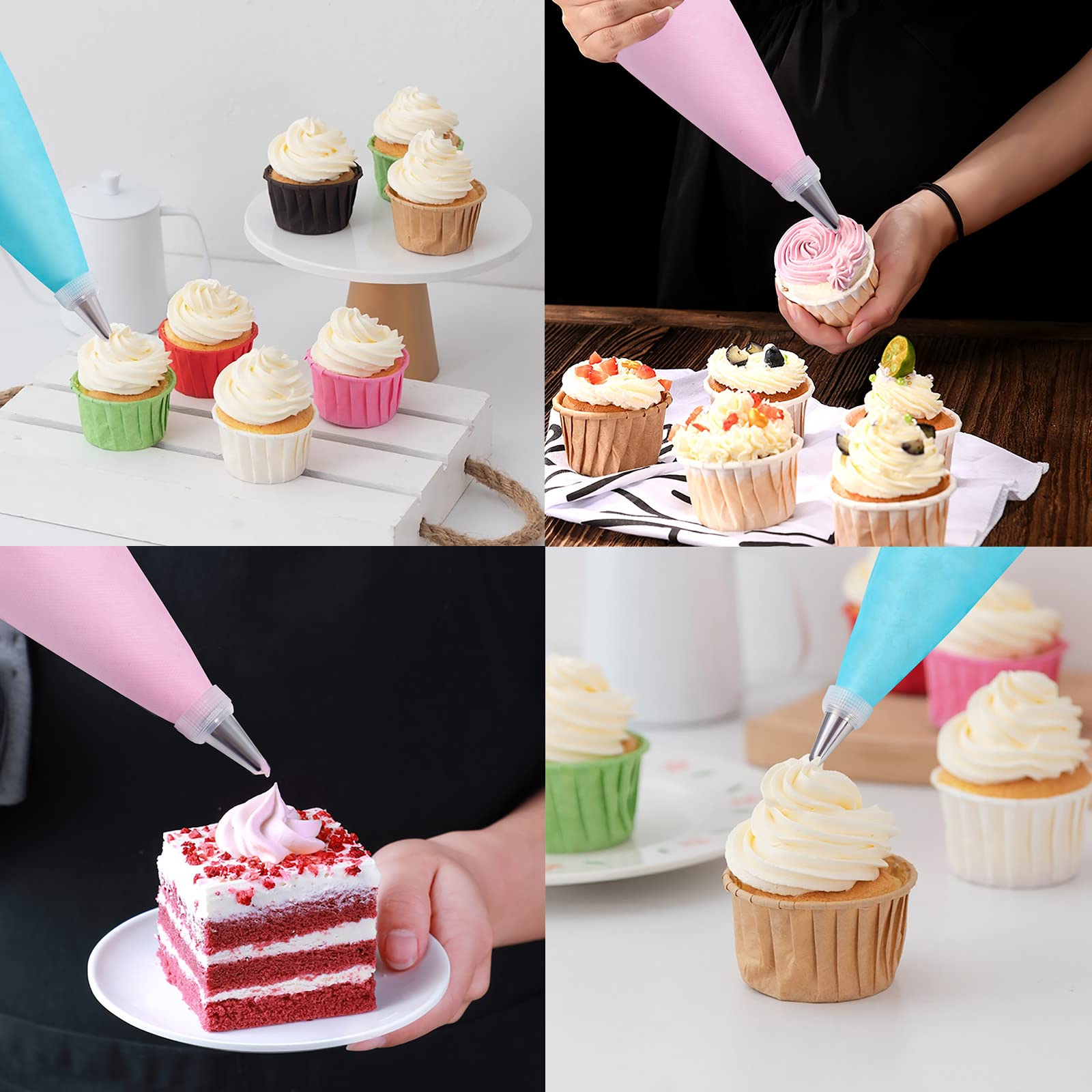 Piping Bags And Tips Set, 100Pcs 12 Inch Pastry Bags, Icing Bags Disposable For Cakes Decorating Kit Supplies With 1 Reusable Pi