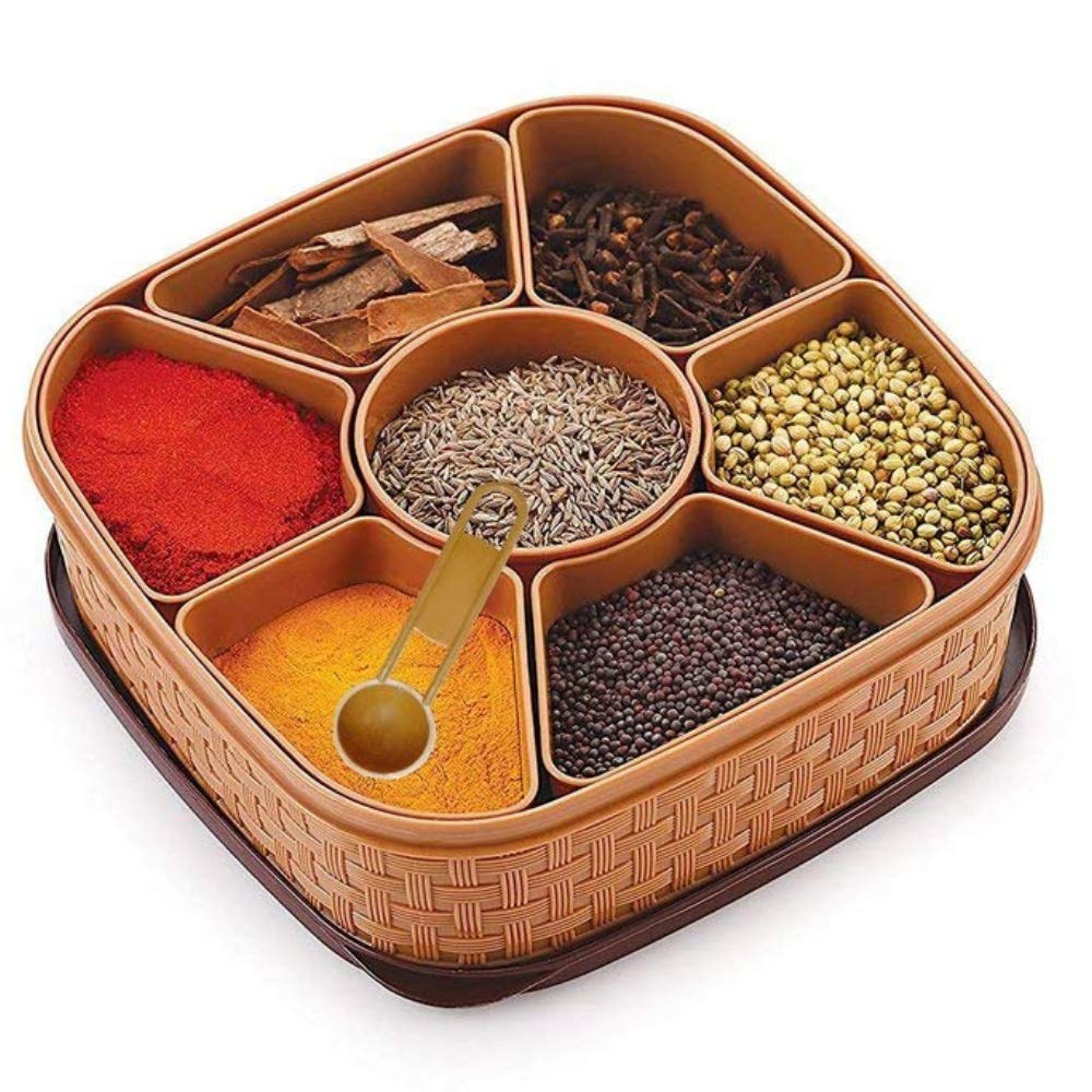 Leawall Elegant 7 Compartment Stylish Multipurpose Dry Fruit Box, Candy Box, Achar Box, Traditional Box 1 Piece Spice Set