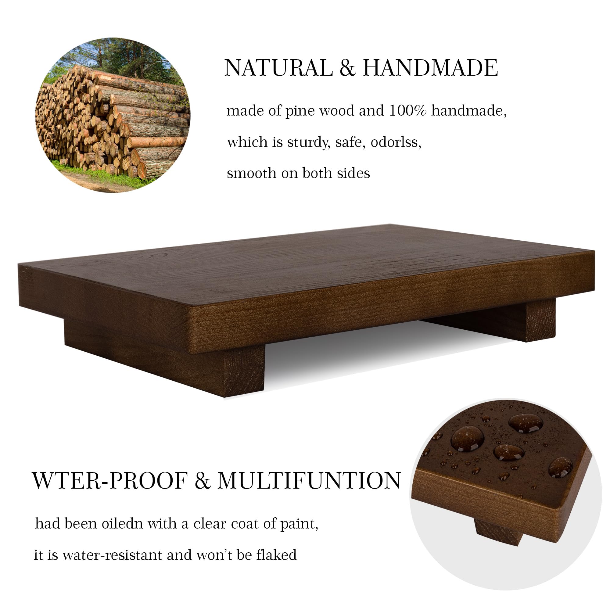 Bathroom Counter Organizer Wood Pedestal Stand Farmhouse Decorative Tray Soap Holder For Kitchen Decor, 9'' X 6'' - Walnut