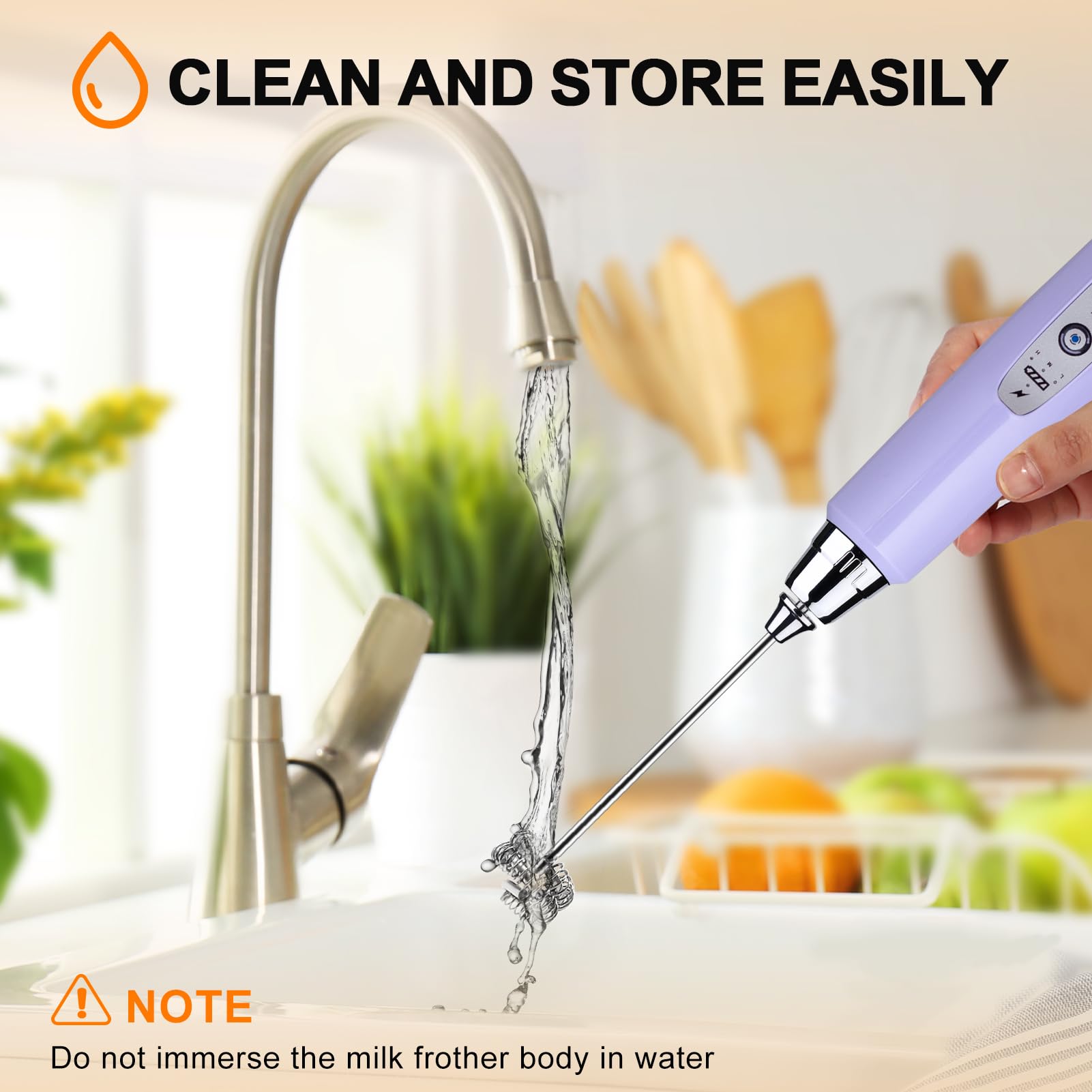 YUSWKO Handheld Milk Frother for Coffee  Rechargeable Drink Mixer with 3 Heads 3 Speeds Electric Whisk Coffee Frother For Latte  Cappuccino  Hot Chocolate  Egg - Light Purple