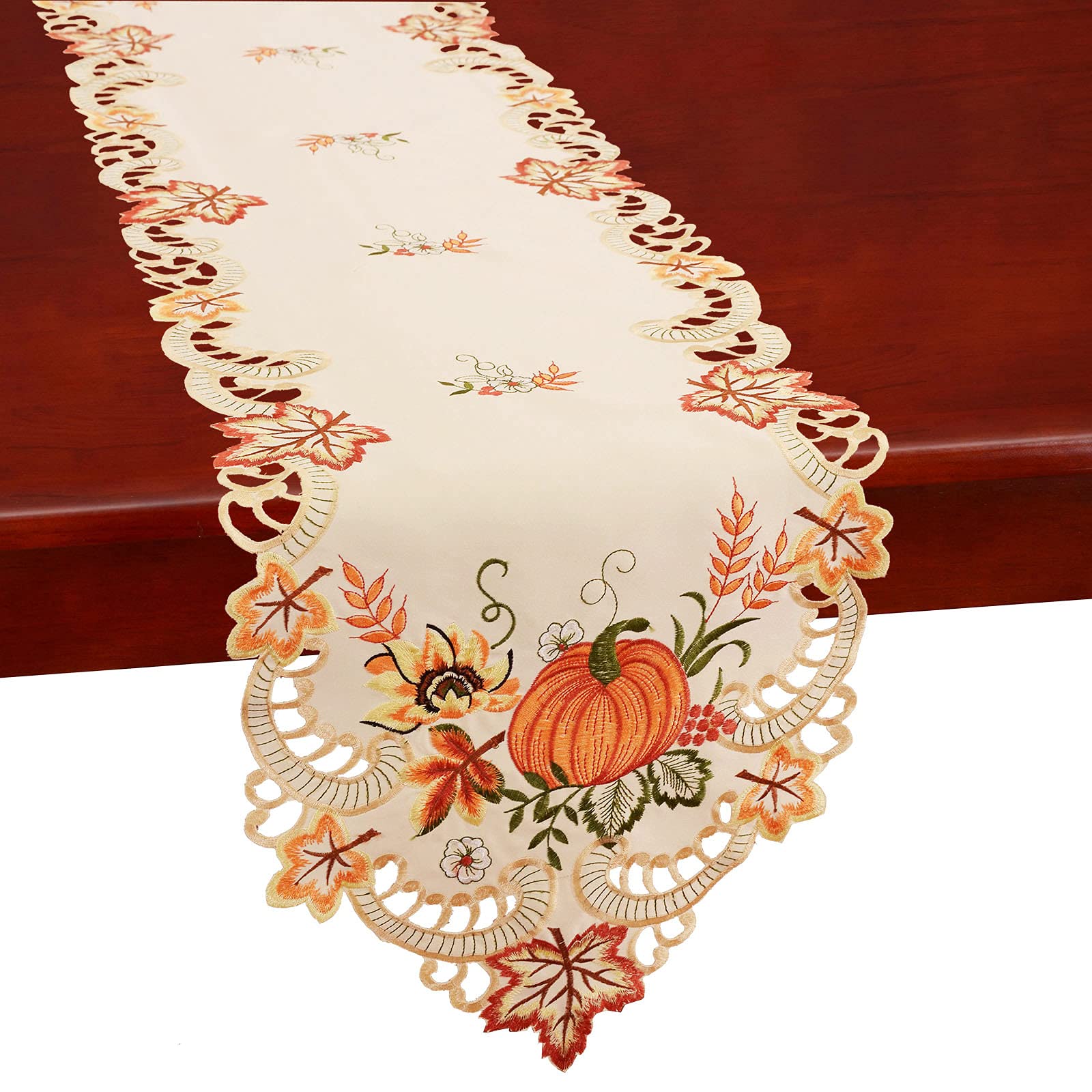 Simhomsen Thanksgiving Harvest Pumpkins Table Runners for Autumn Or Fall Decorations, Embroidery (14    90 Inches)