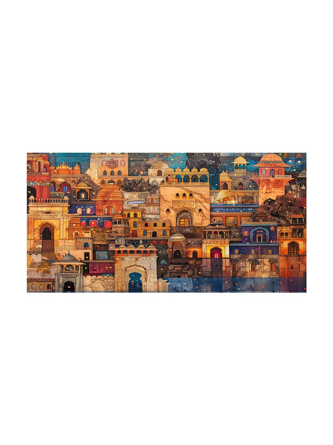 999Store Vibrant Indian Cityscape Canvas Painting - 24X48 Inches Framed Art, Cultural Wall Decor For Home (Flp24480715)