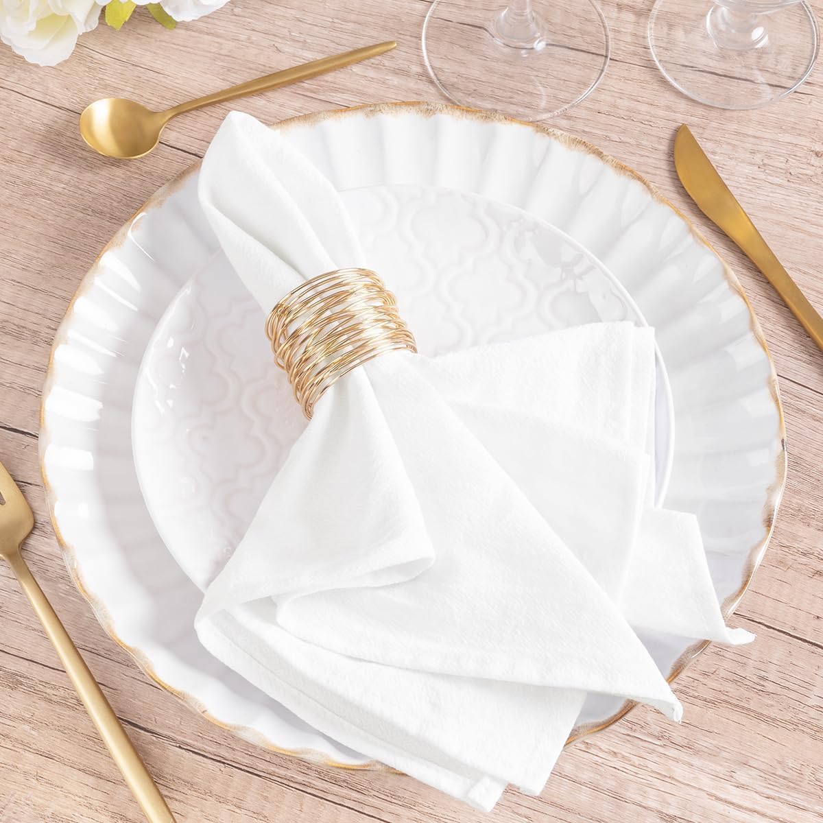Mlmw White Linen Napkins Cloth Set Of 8 Cotton Dinner Napkins Cloth Bulk Washable 16''  16'' For Spring Wedding Party Baby Brida