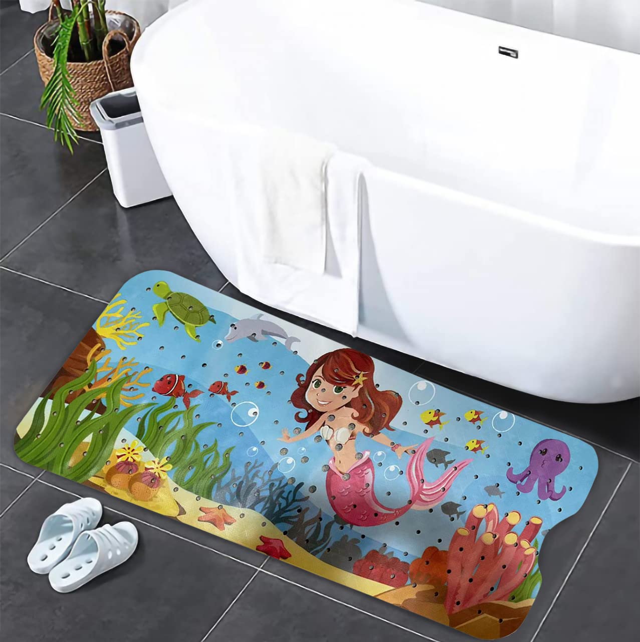 Mermaid Bath Mat - Bath Grips For Tub Kids - Anti Slip Bath Mat For Kids - Bath Mat For Baby - Bath Mat For Toddler - Tub Mat Fo