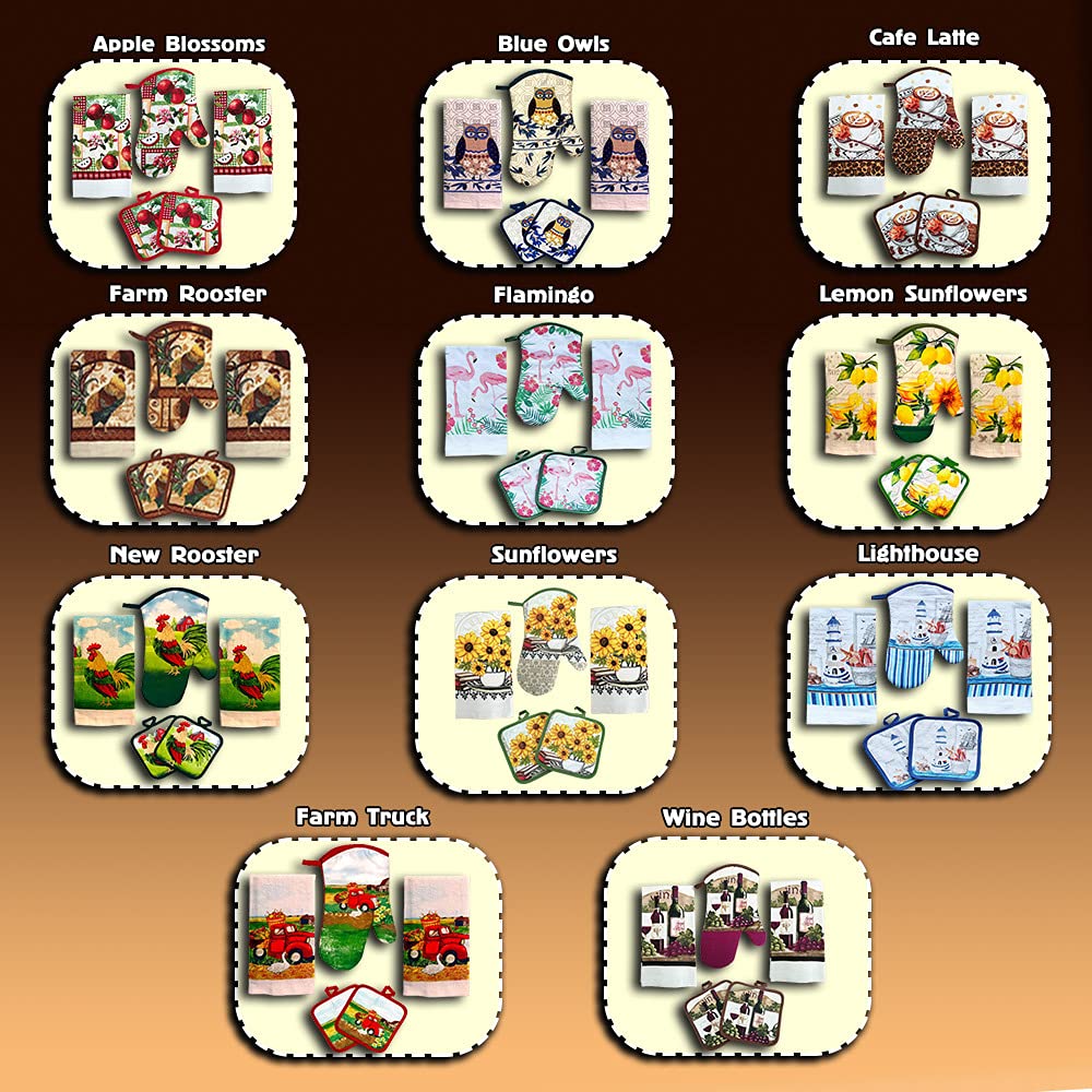 Lobyn Value Packs: 5-Piece Cafa Latte Kitchen Towel Set - Quilted Oven Mitt & 2 Potholders, Perfect For Coffee Lovers