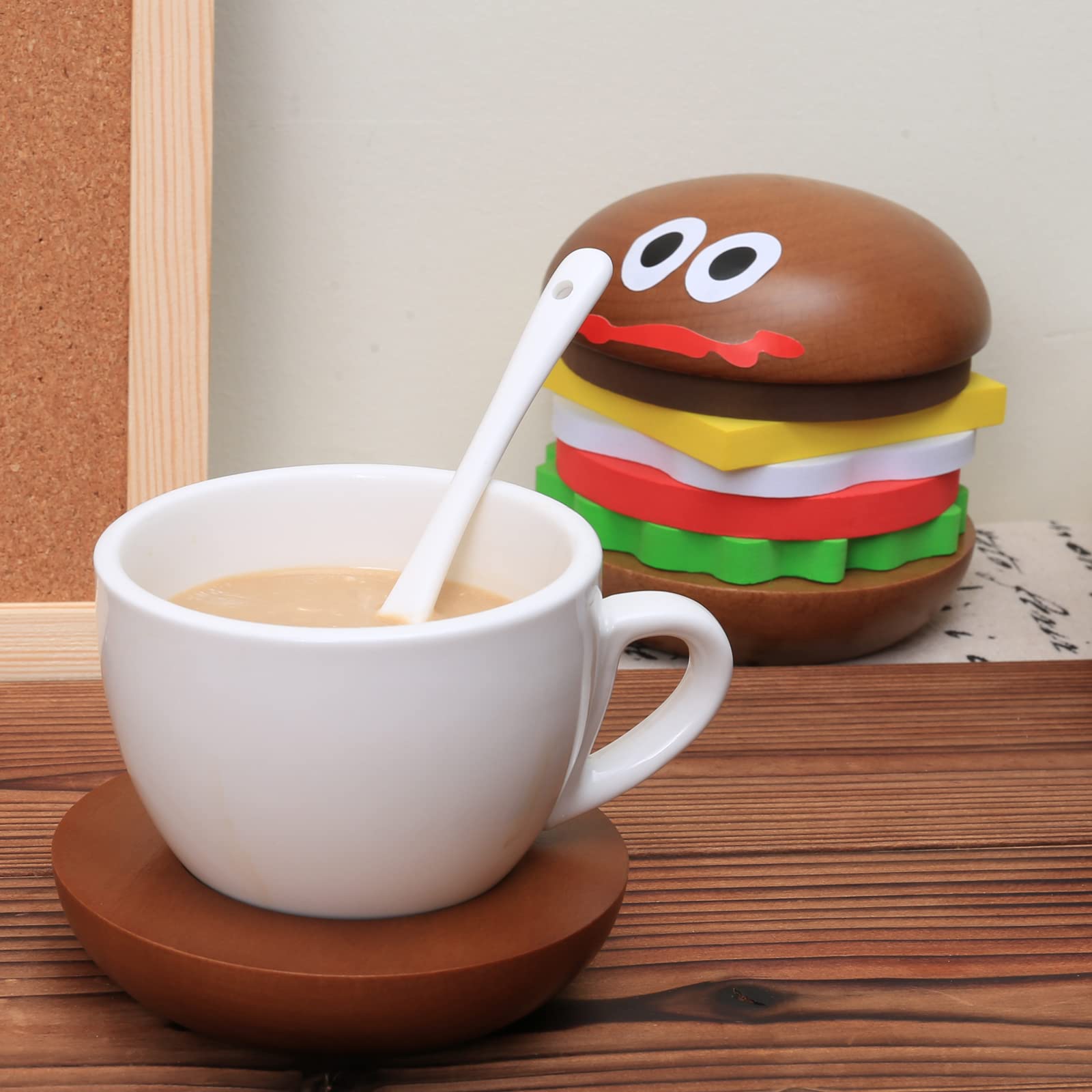 Fun Coasters Set For Drinks,Novelty Burger Coasters For Coffee Table,Diy Wooden Coasters For Drinks,,Cup Mat Wood Cup Lips,Gift