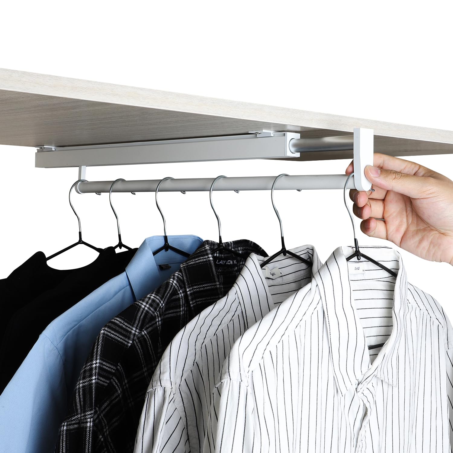 BaiNong pull out closet rod pull out pants rack for closet white 19-1/4 inch pull out rack clothes pull out valet rods for close