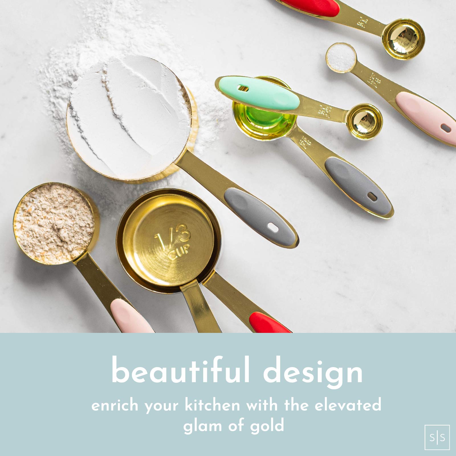 Gold - 8Pc Metal Measuring Set Includes Gold Measuring Cups And Gold Measuring Spoons - Cute - Gold Kitchen Accessories