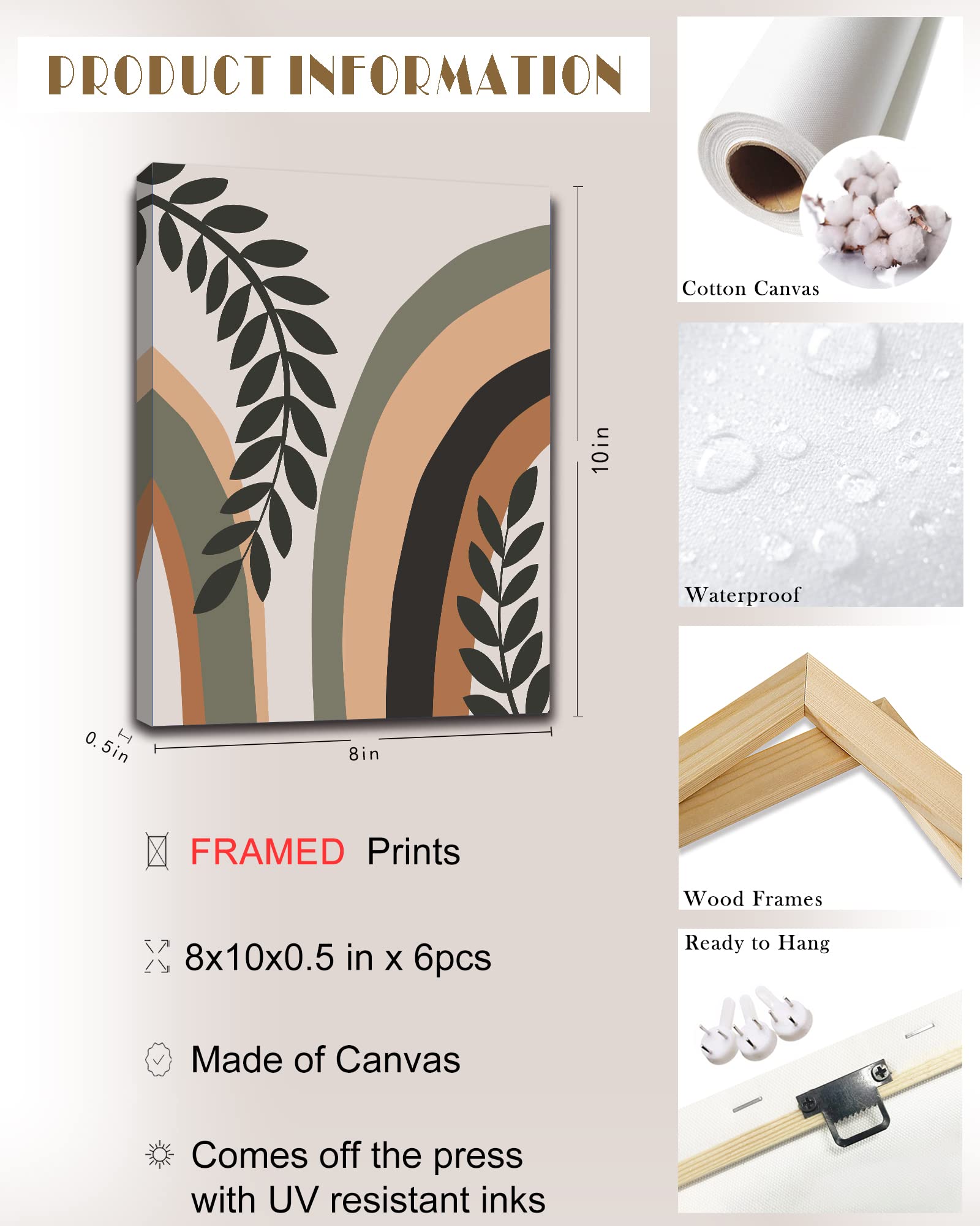 Boho Wall Art , Minimalist Wall Art , Boho Room Decor, Bohemian Moon Phases Wall Painting For Living Room Bedroom Kitchen Office