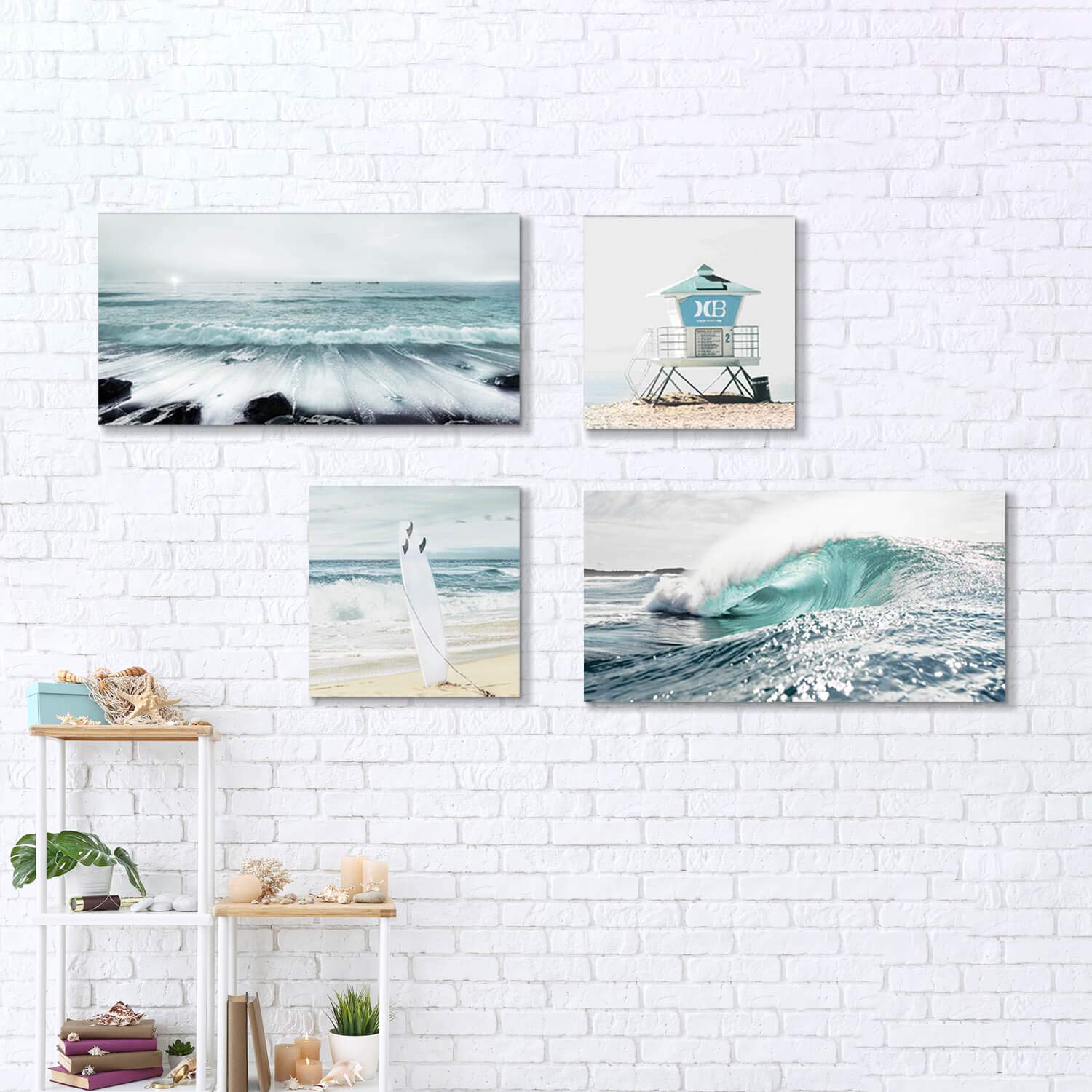Artistic Path Beach Painting Seascape Wall Art: Ocean Picture Artwork Print On Canvas For Living Room Bedroom (Overall 48'' W X