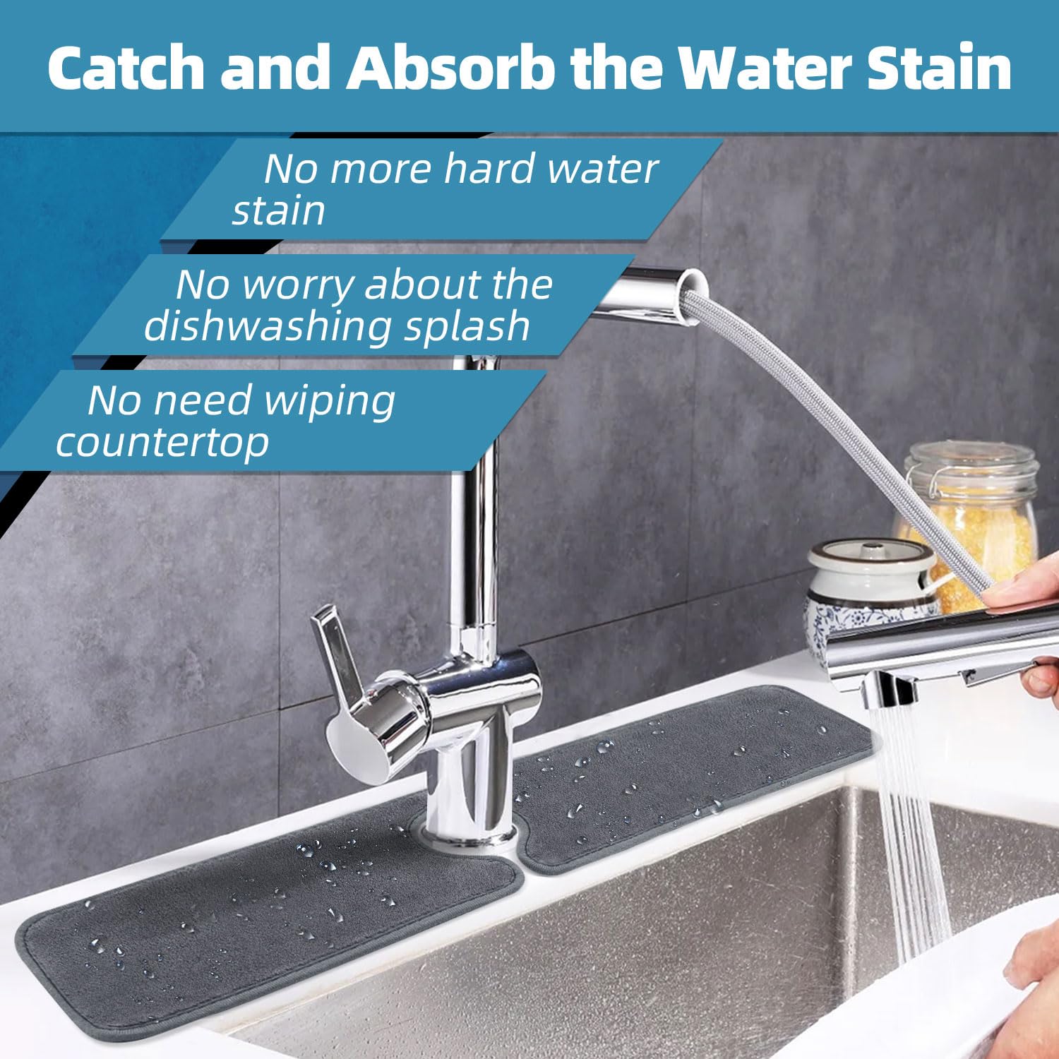 Poyang 4 Pack Kitchen Sink Splash Guard: Long Sink Faucet Mat Splash Guard, Super Absorbent Microfiber Sink Protector Mat, Kitch