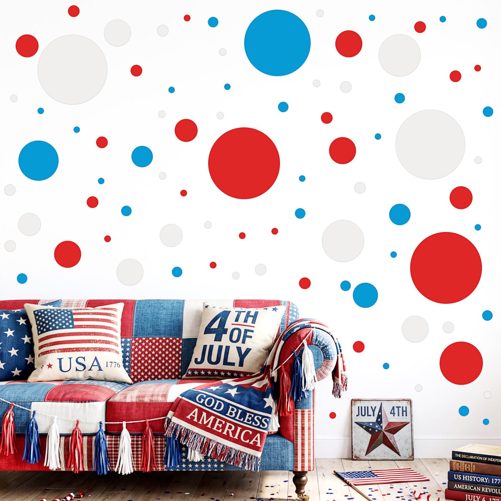 Zonon 264 Pcs Polka Dot Wall Decals for 4th of July Red White and Blue Wall Stickers Patriotic Window Clings Independence Day De
