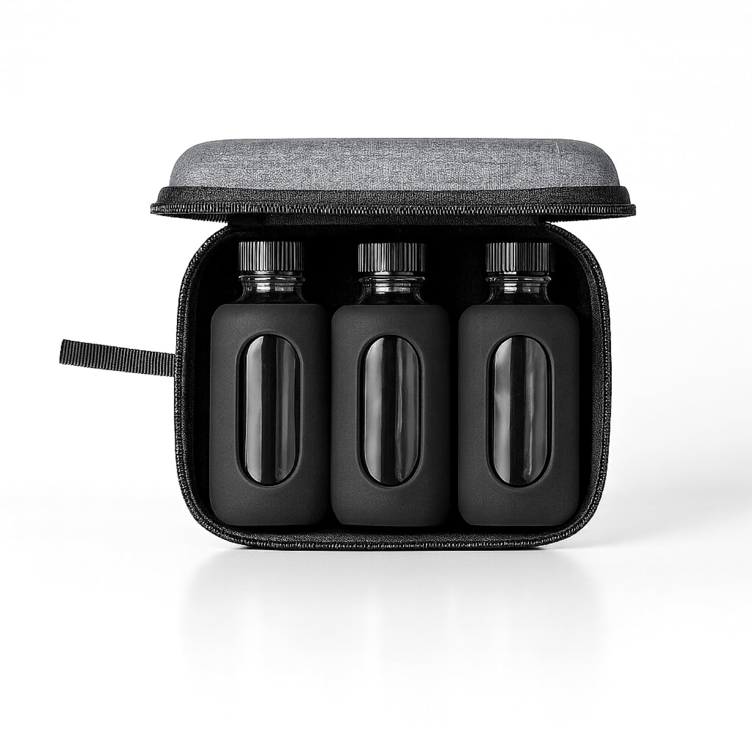 BYOS Sauce Flight Travel Set - 3  2 oz Silicone-Wrapped Boston Round Bottles in EVA Case - TSA-Friendly, Leak-Proof, Gift Ready 