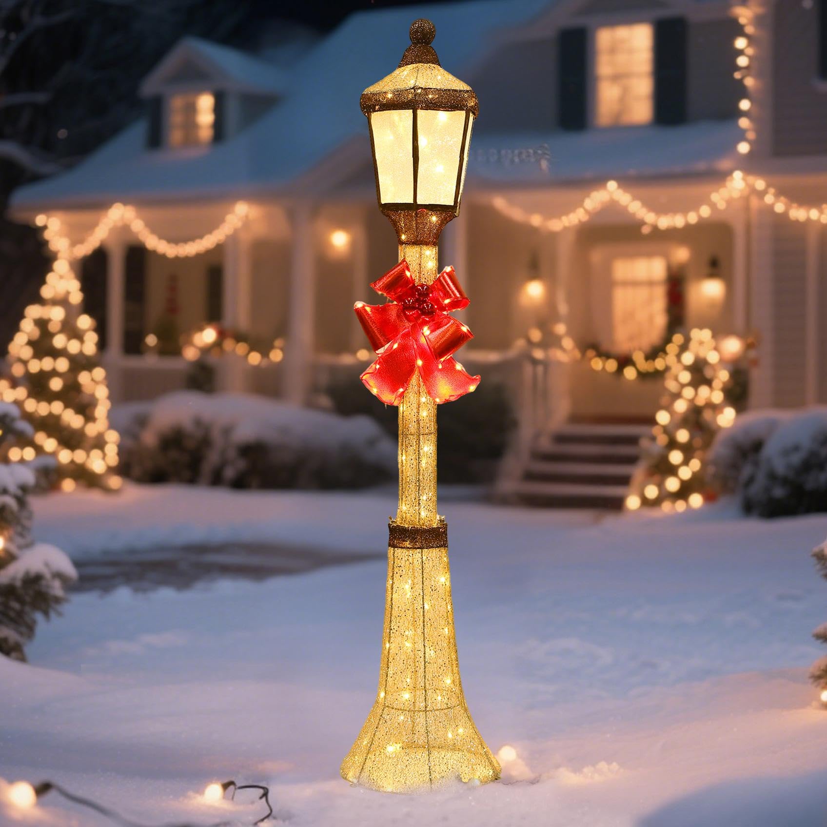 60-Inch Outdoor Christmas Decorations Outdoor Lighted Lamp Post 3D Lamppost LED Lighted Post Christmas Decoration with 128 LED L