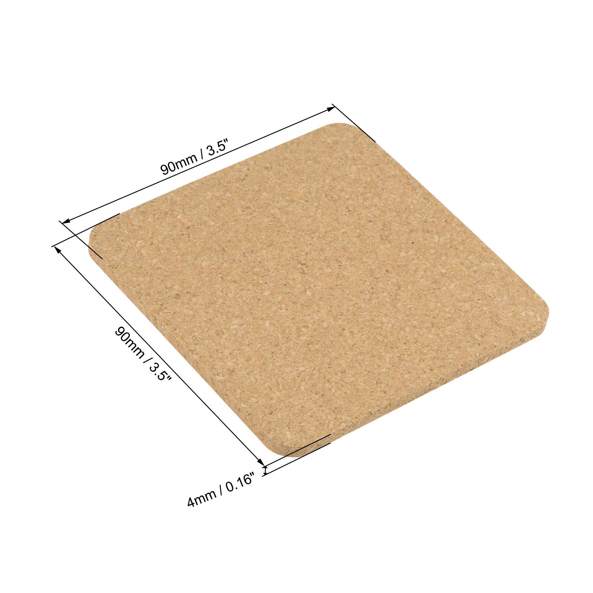 Uxcell Cork Coasters Wooden Trivet Drinks Mats, Square 3.5 X 3.5 Inch, 0.16 Inch Thick For Home Bar Kitchen Restaurant Lab, Yell