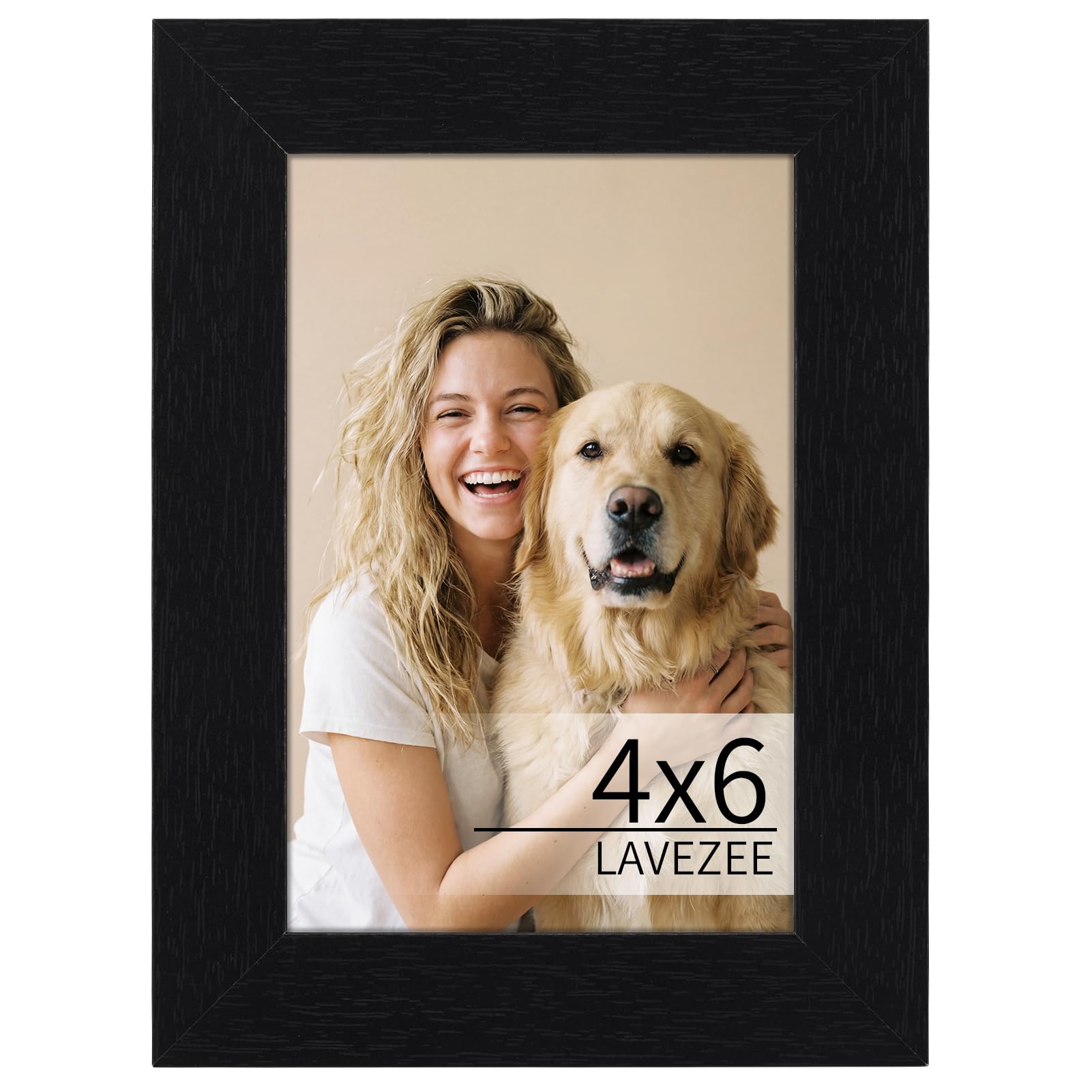 Lavezee 4x6 Picture Frame Black for Tabletop or Wall - Wide 4 x 6 Picture Frame for Photos, Artwork, and Family Memories - Made 