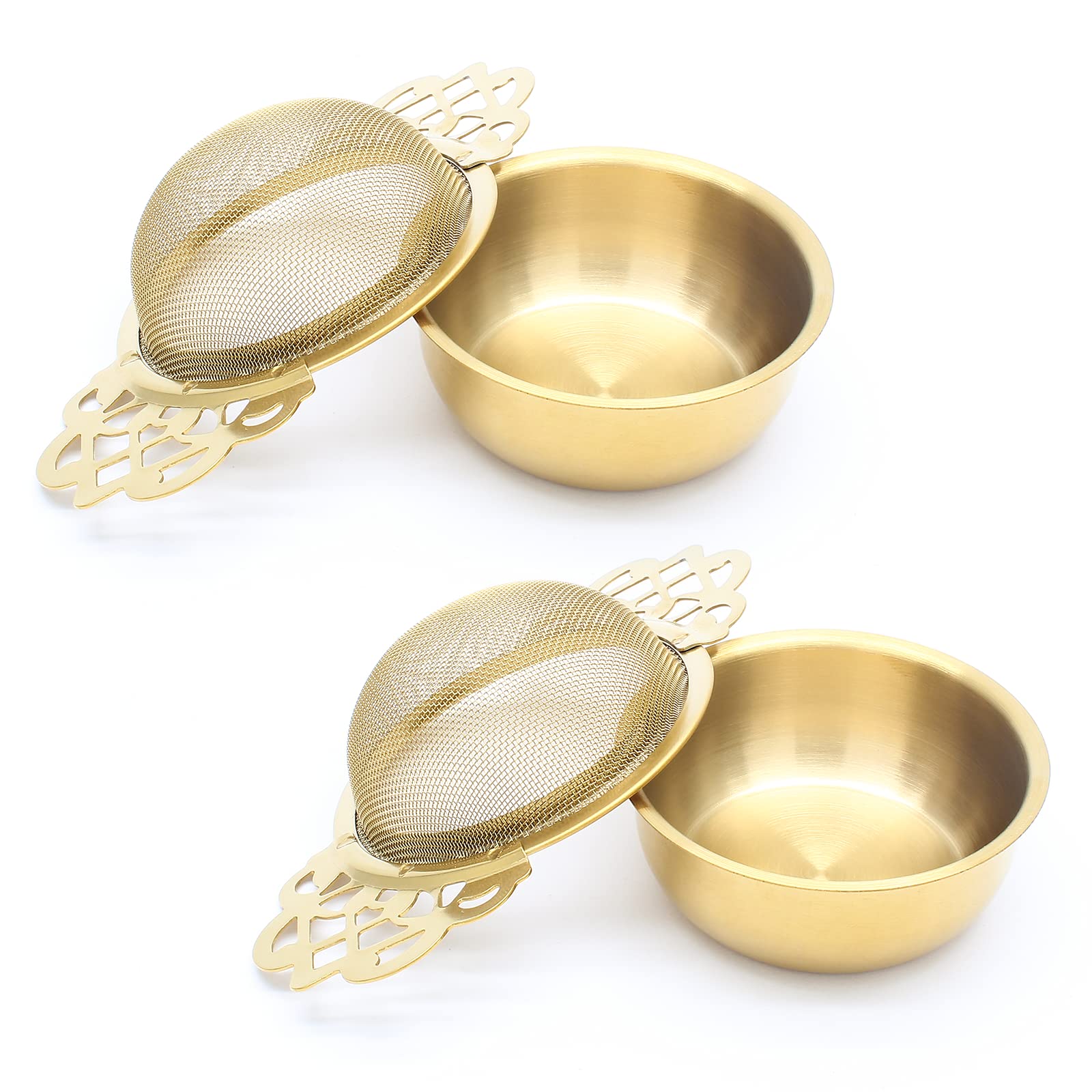 Bonsicoky 2 Pack Tea Strainer Bowl, Stainless Steel Loose Leaf Tea Filter For 2.5-4 Inch Cup Mouth, Gold