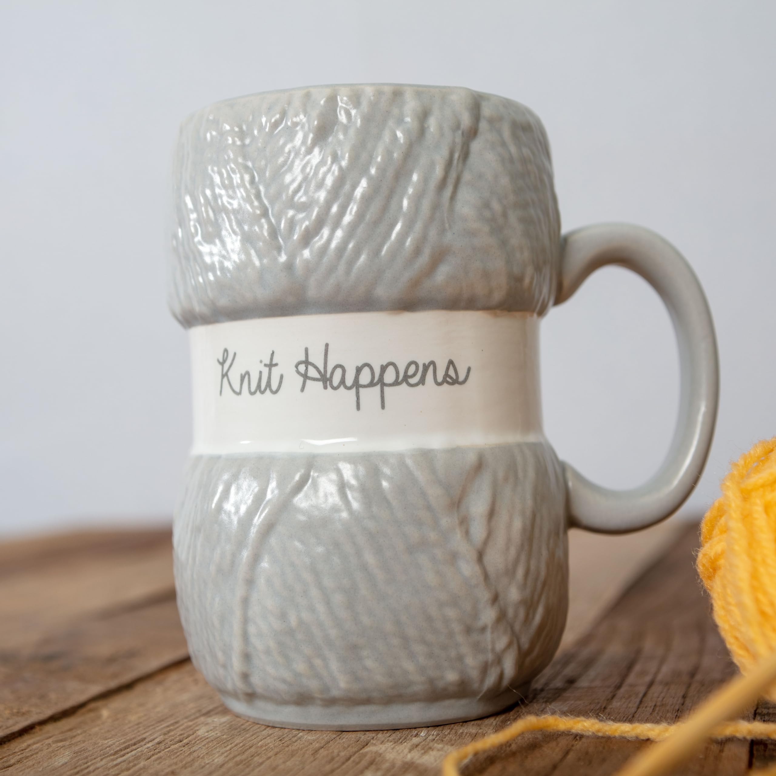 Boxer Gifts 'Knit Happens' Novelty Knitting Gift Mug | Light Blue Colour With Realistic Yarn Detailing | Amazing Christmas, Birt