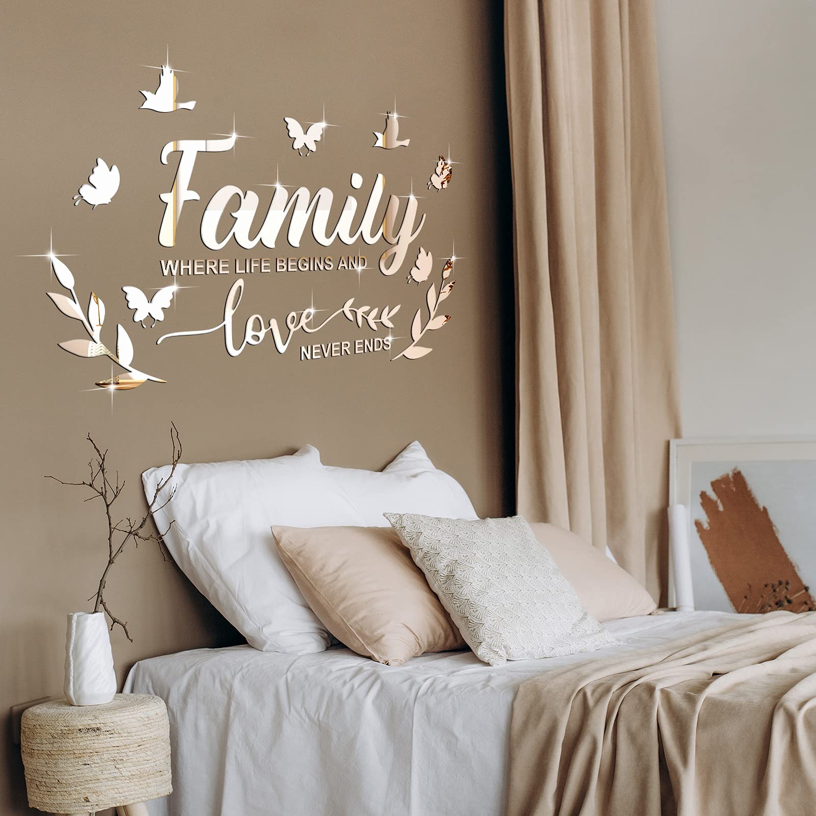 Mirror Family Wall Decor 3D Acrylic Wall Decal Stickers Family Letter Quotes Mirror Decor Diy Removable Wall Art Decals Motivati