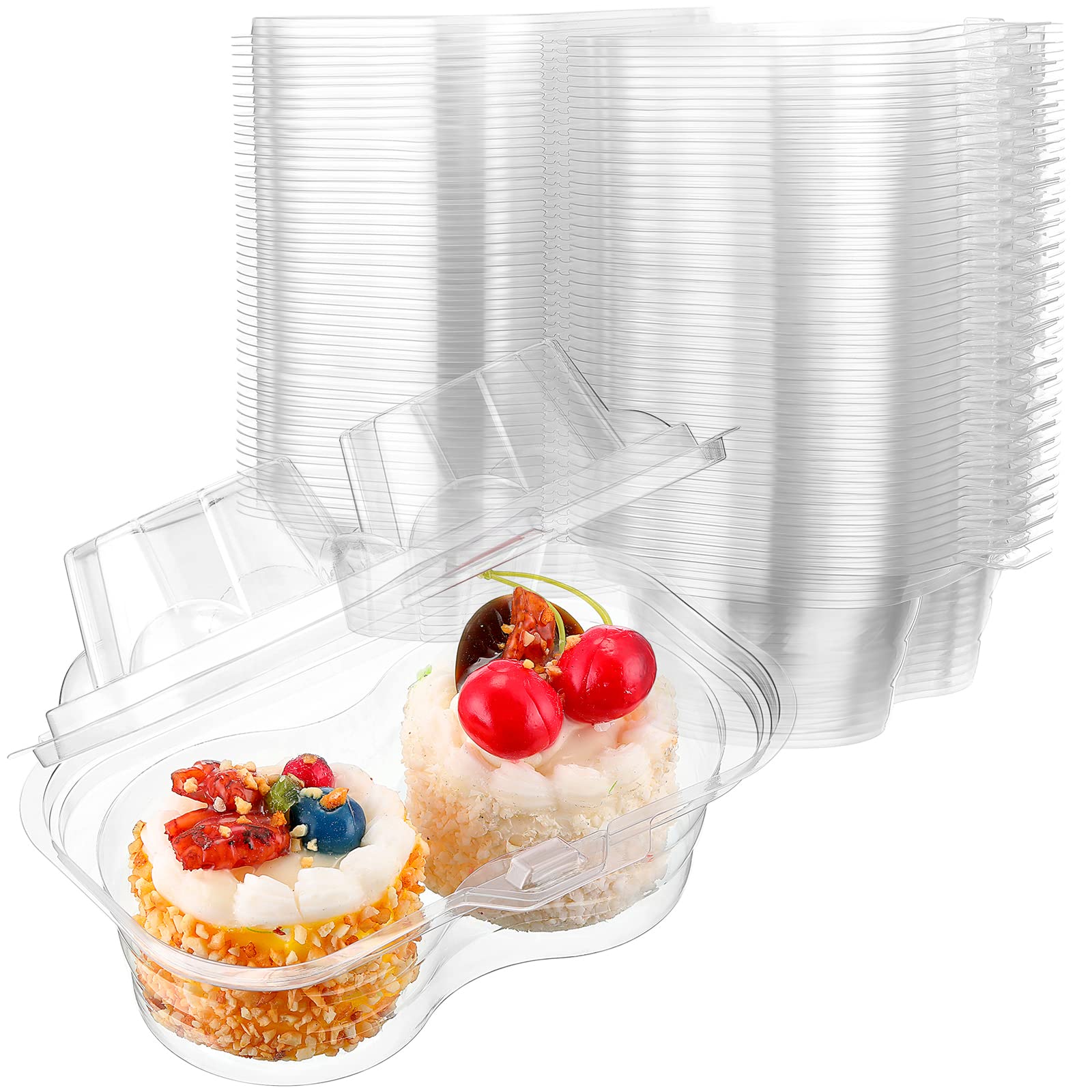 Eaasty 100 Pcs 2 Compartment Plastic Cupcake Holder Lids Clear Container