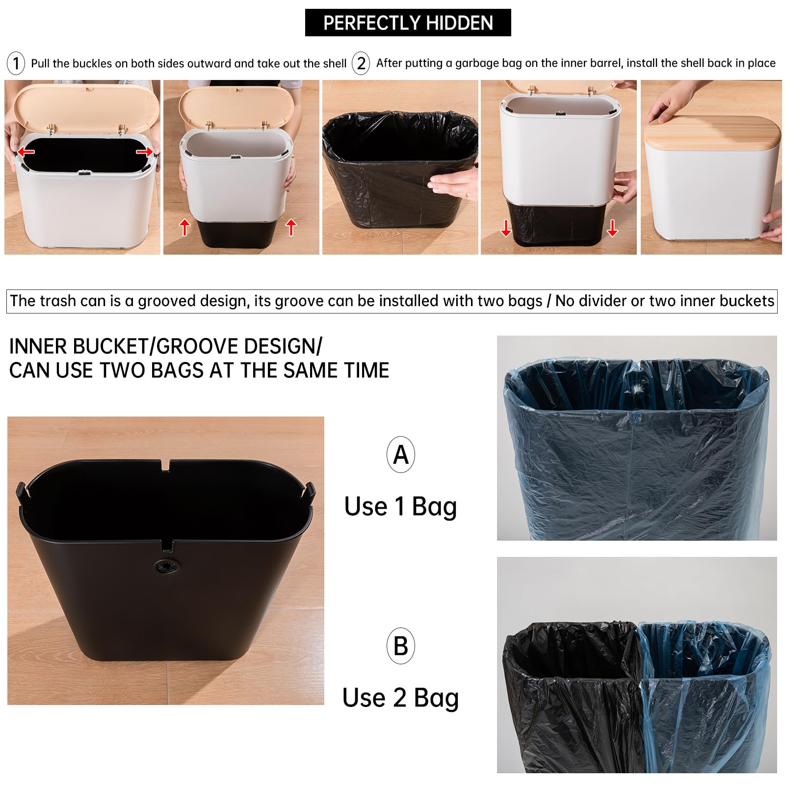 Todaygo Small Bathroom Trash Can With Lid, 10 Liter/2.6 Gallon Dog Proof Trash Can, Modern Office Trash Can With Press Top, Bath