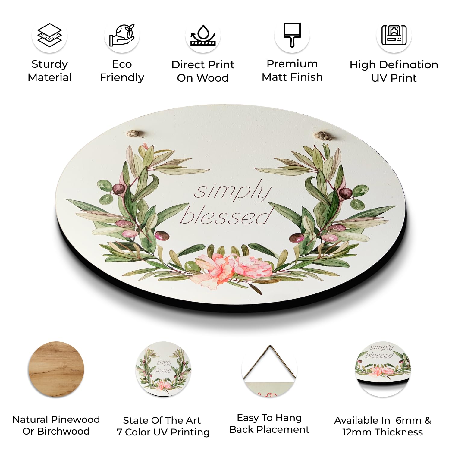 Chalk My Theme Simply Blessed Wood Print Positive Quote Floral Wall Art For Home Decoration Wall Hangings For Home Decoration De