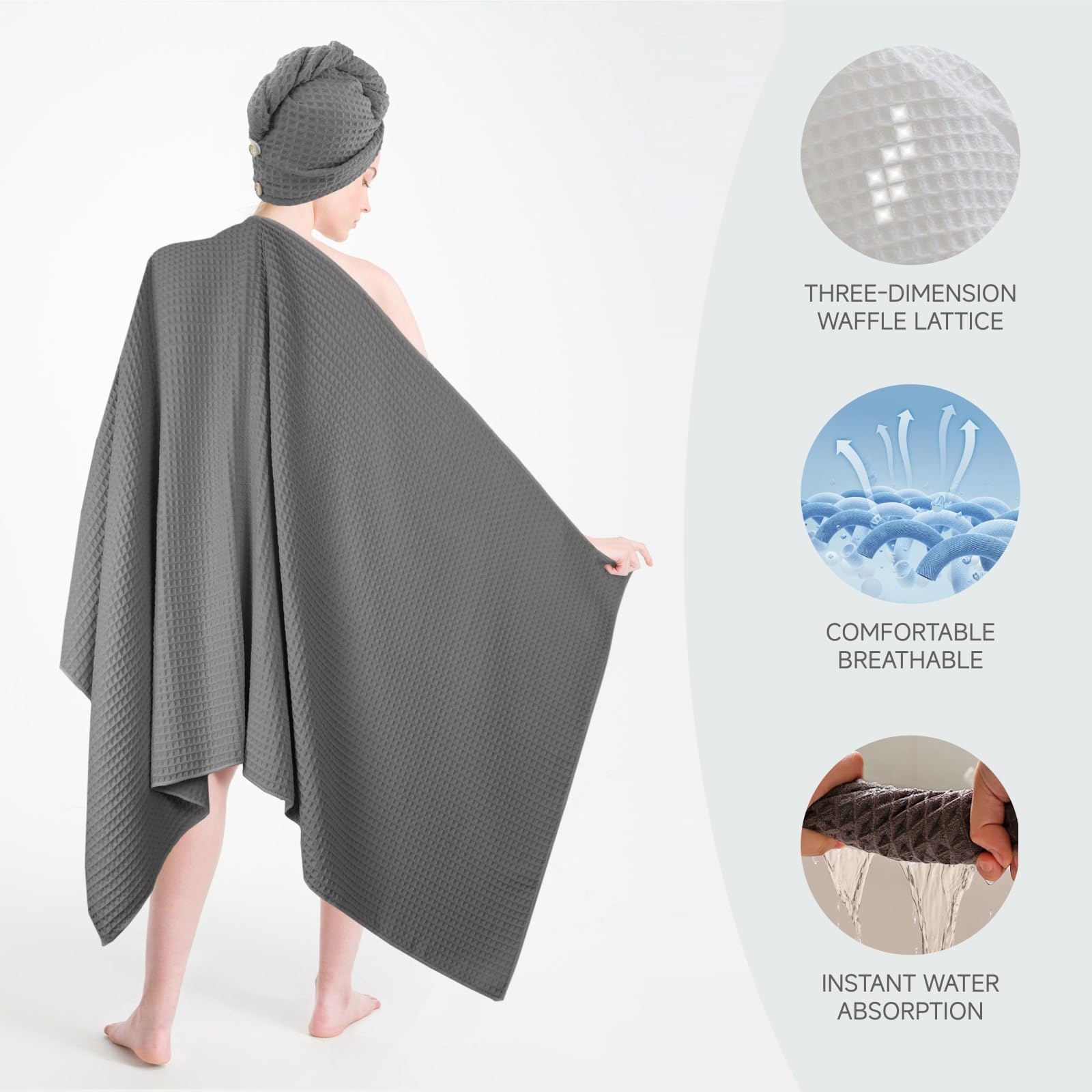 Waffle Bath Towels Sets Of 4 Pcs Extral Large 35X70 Inch Bath Towels Hand Towels Washcloths Hair Towel Set Microfiber Bath Towel