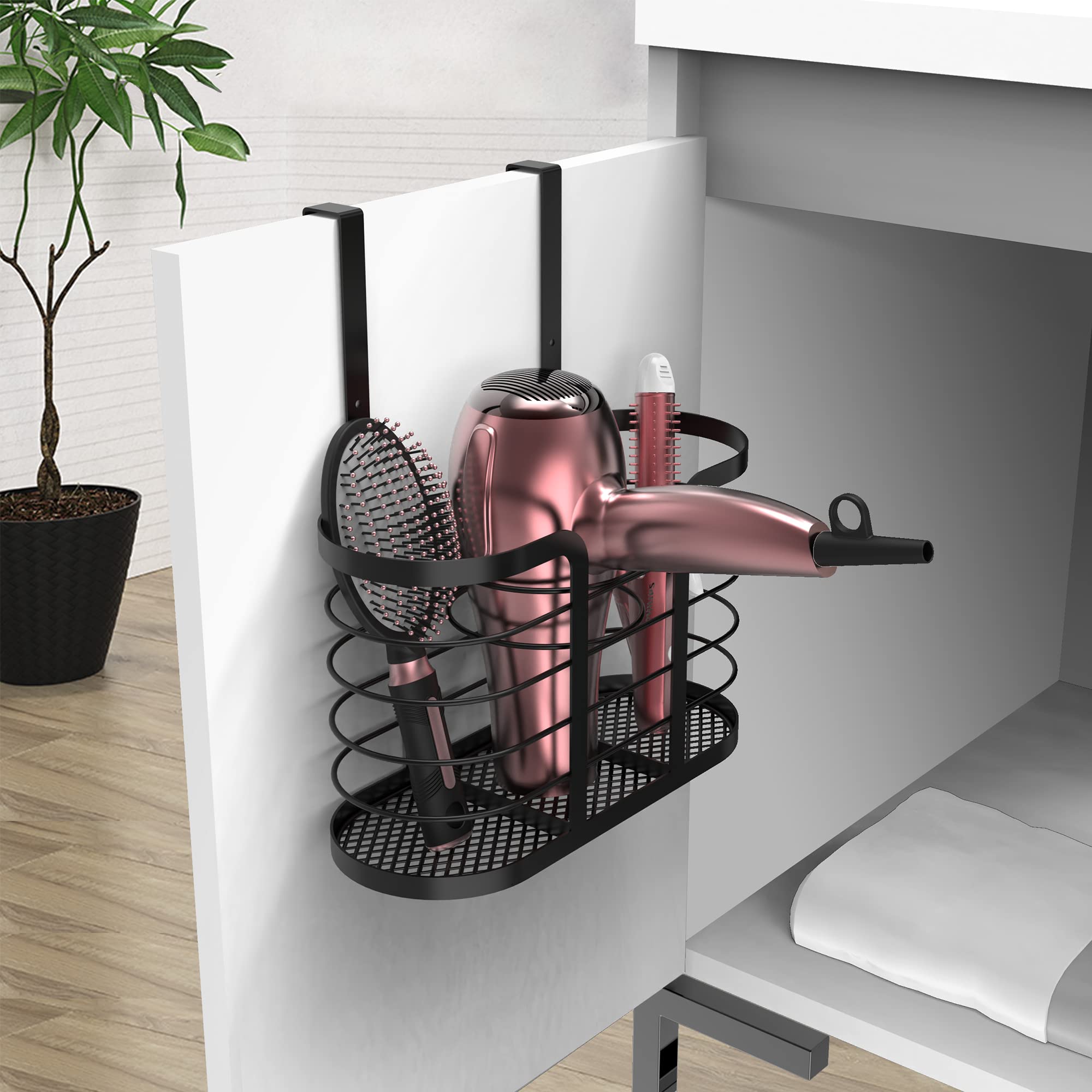 Yigii Hair Tool Organizer - Dryer Holder/Blow Holder Cabinet Door, Bathroom Care & Styling Tools Storage Basket For Dryer, Flat